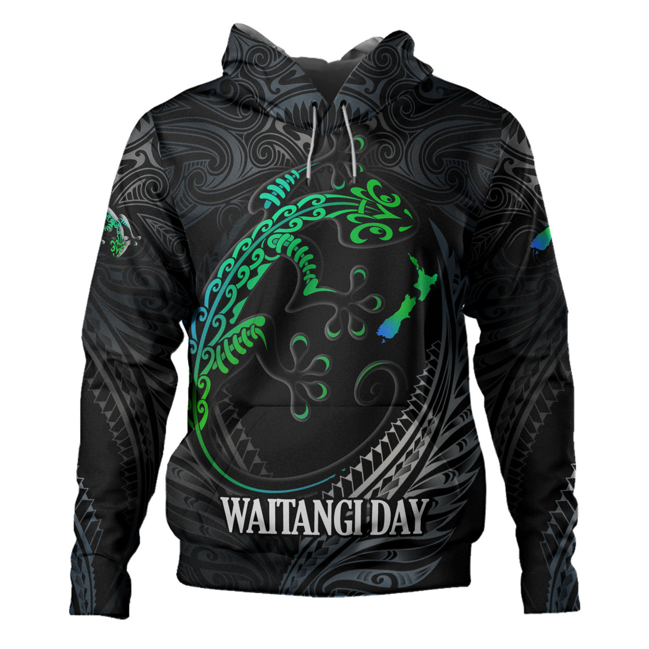 New Zealand Custom Personalised Hoodie Waitangi Day Ethnic Lizard Maori Patterns