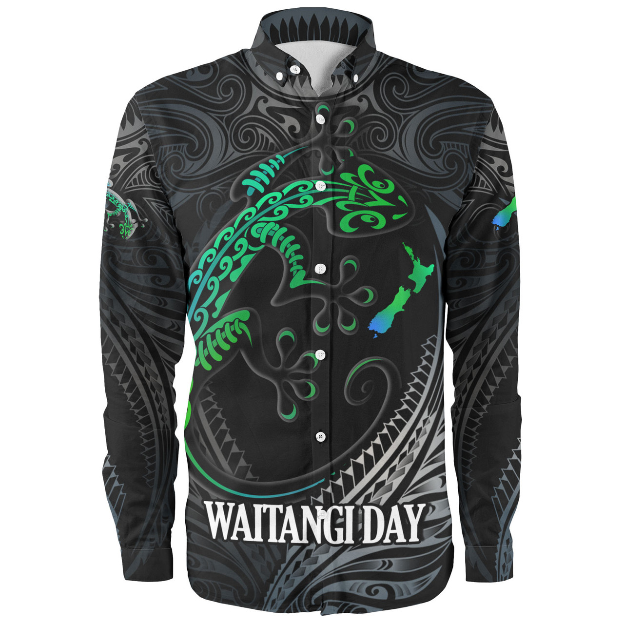 New Zealand Custom Personalised Long Sleeve Shirt Waitangi Day Ethnic Lizard Maori Patterns