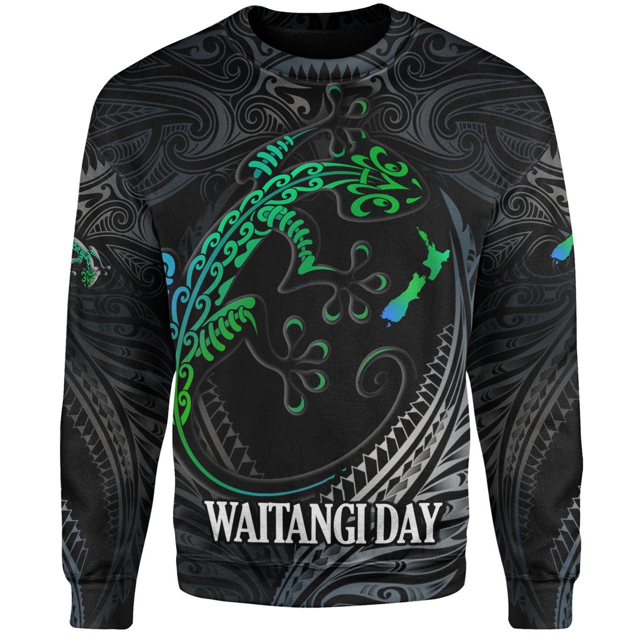 New Zealand Custom Personalised Sweatshirt Waitangi Day Ethnic Lizard Maori Patterns