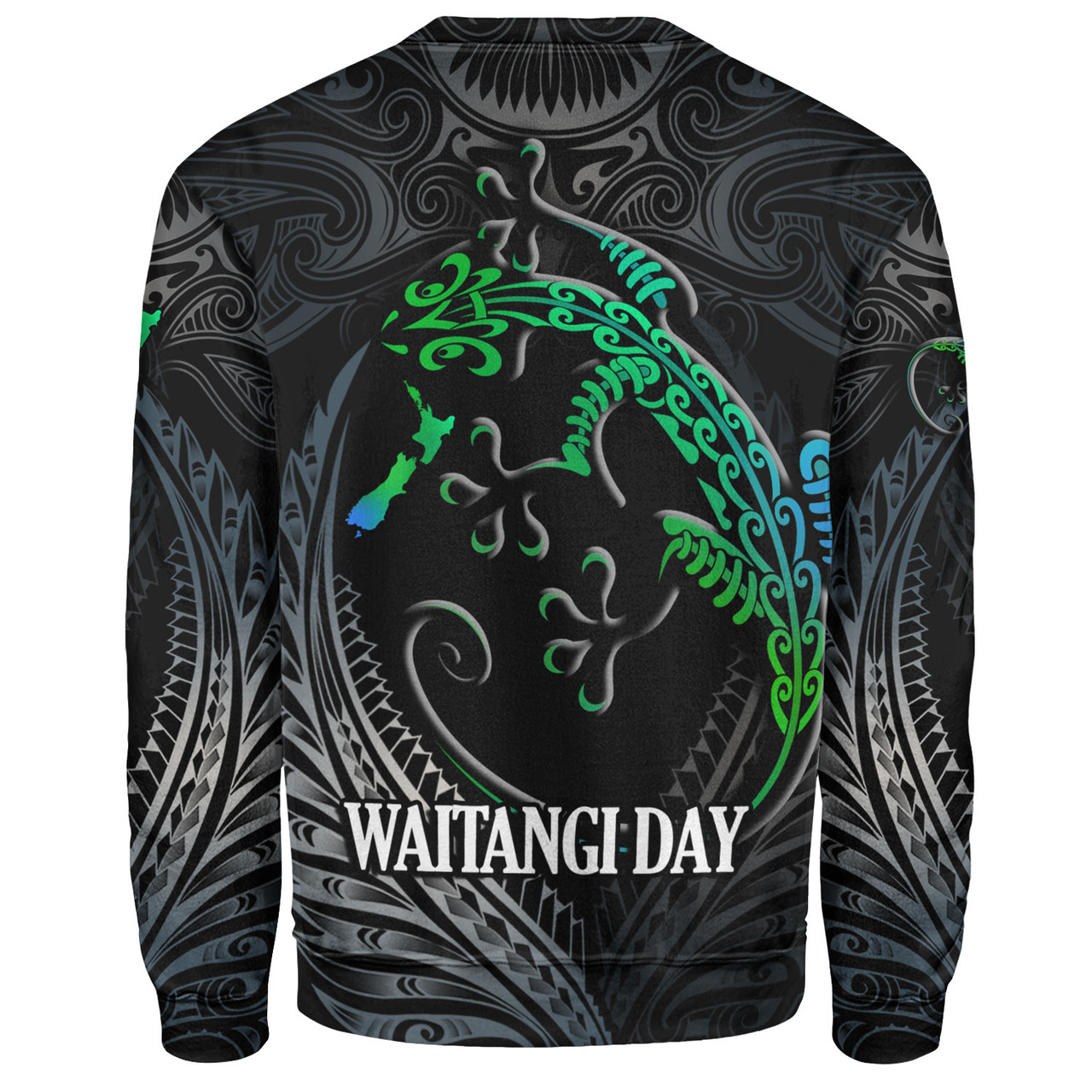 New Zealand Custom Personalised Sweatshirt Waitangi Day Ethnic Lizard Maori Patterns