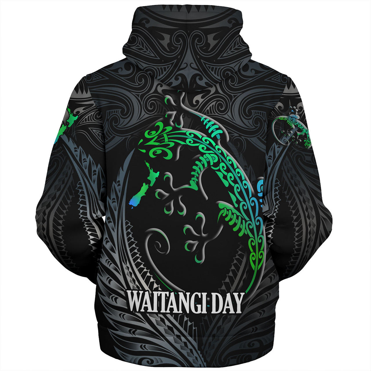 New Zealand Custom Personalised Sherpa Hoodie Waitangi Day Ethnic Lizard Maori Patterns