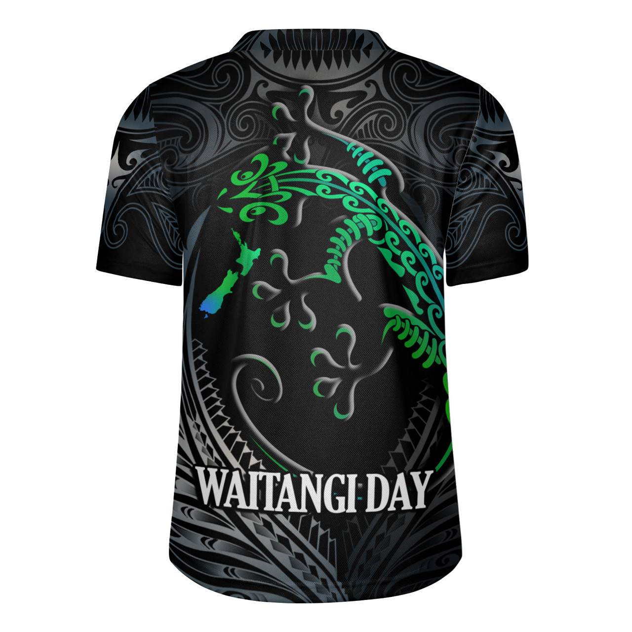 New Zealand Custom Personalised Rugby Jersey Waitangi Day Ethnic Lizard Maori Patterns
