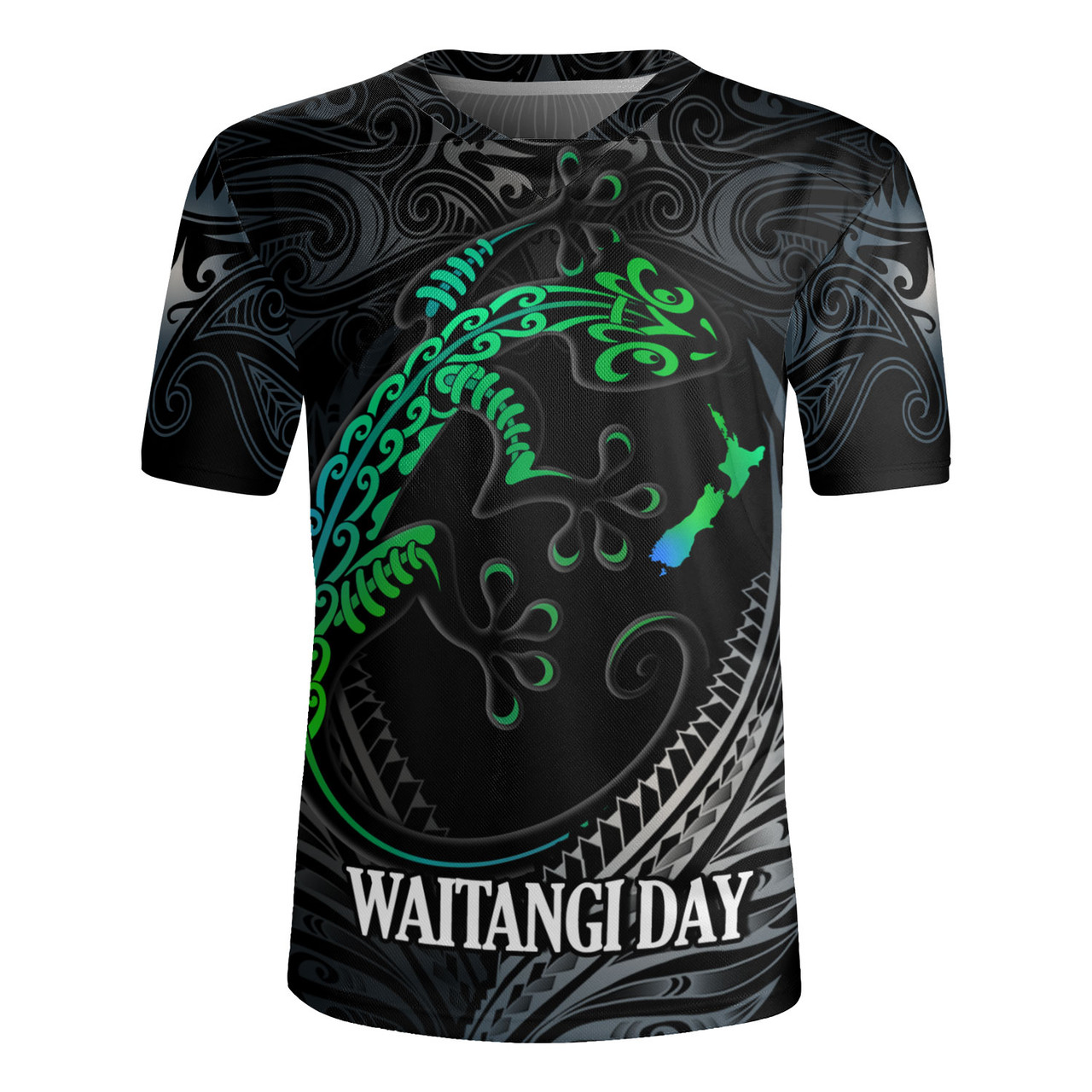 New Zealand Custom Personalised Rugby Jersey Waitangi Day Ethnic Lizard Maori Patterns