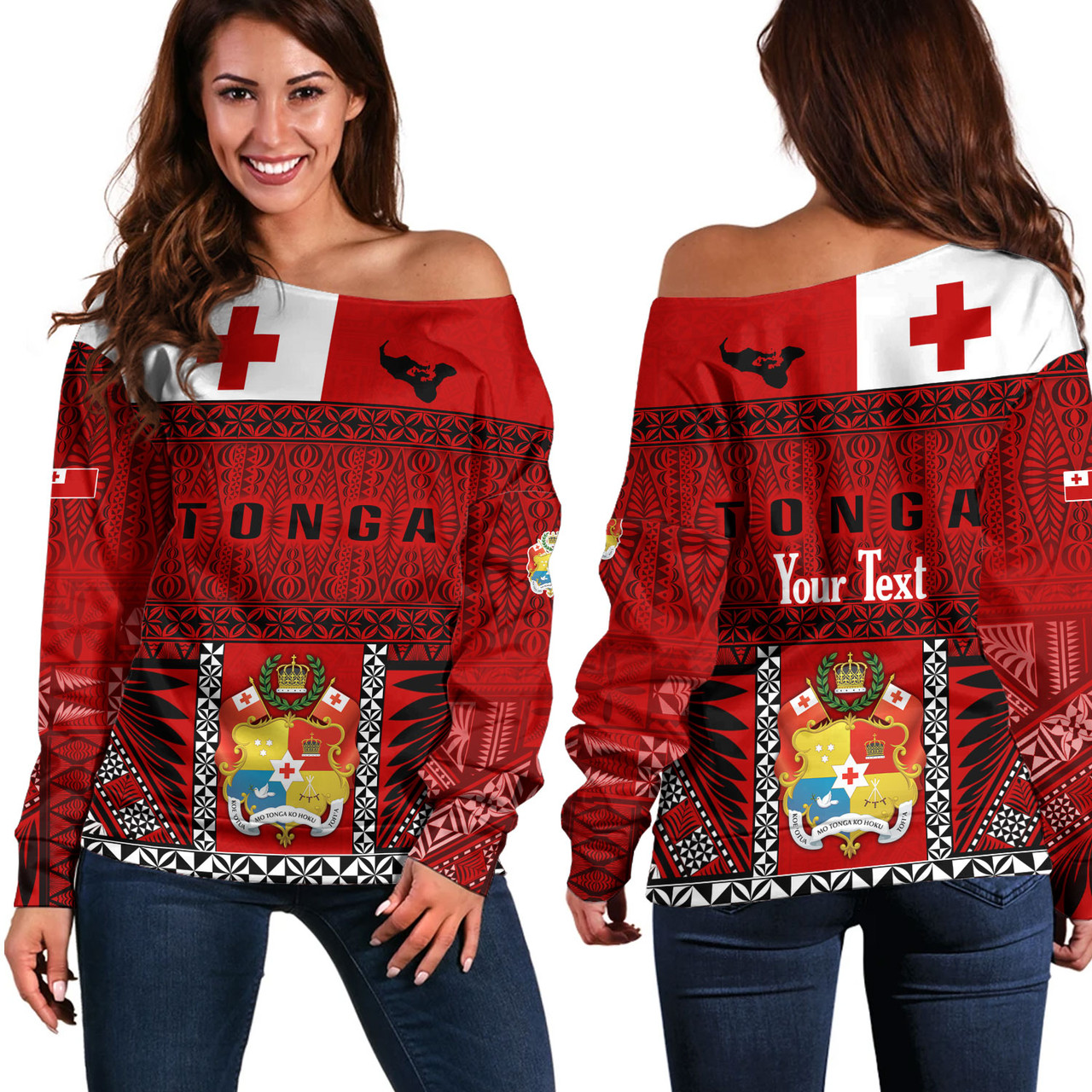 Tonga Custom Personalised Off Shoulder Sweatshirt Tonga Ngatu Special Design