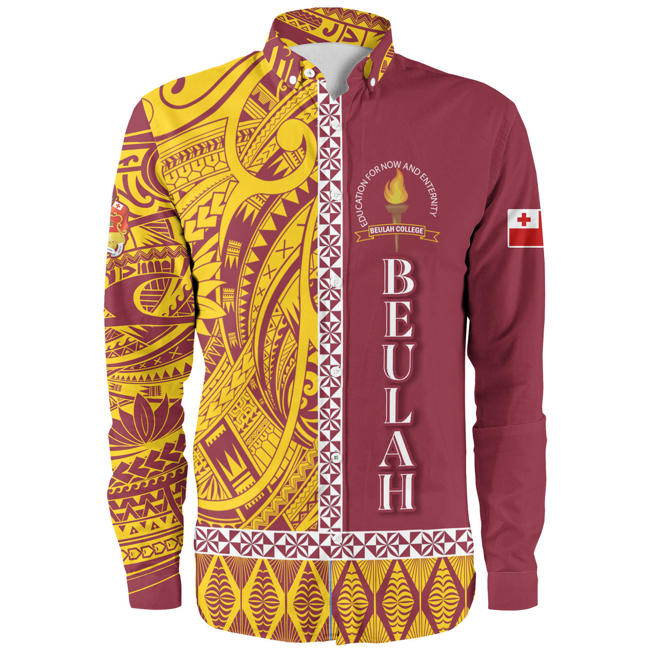 Tonga Custom Personalised Long Sleeve Shirt Beulah College Simple Ngatu Patterns