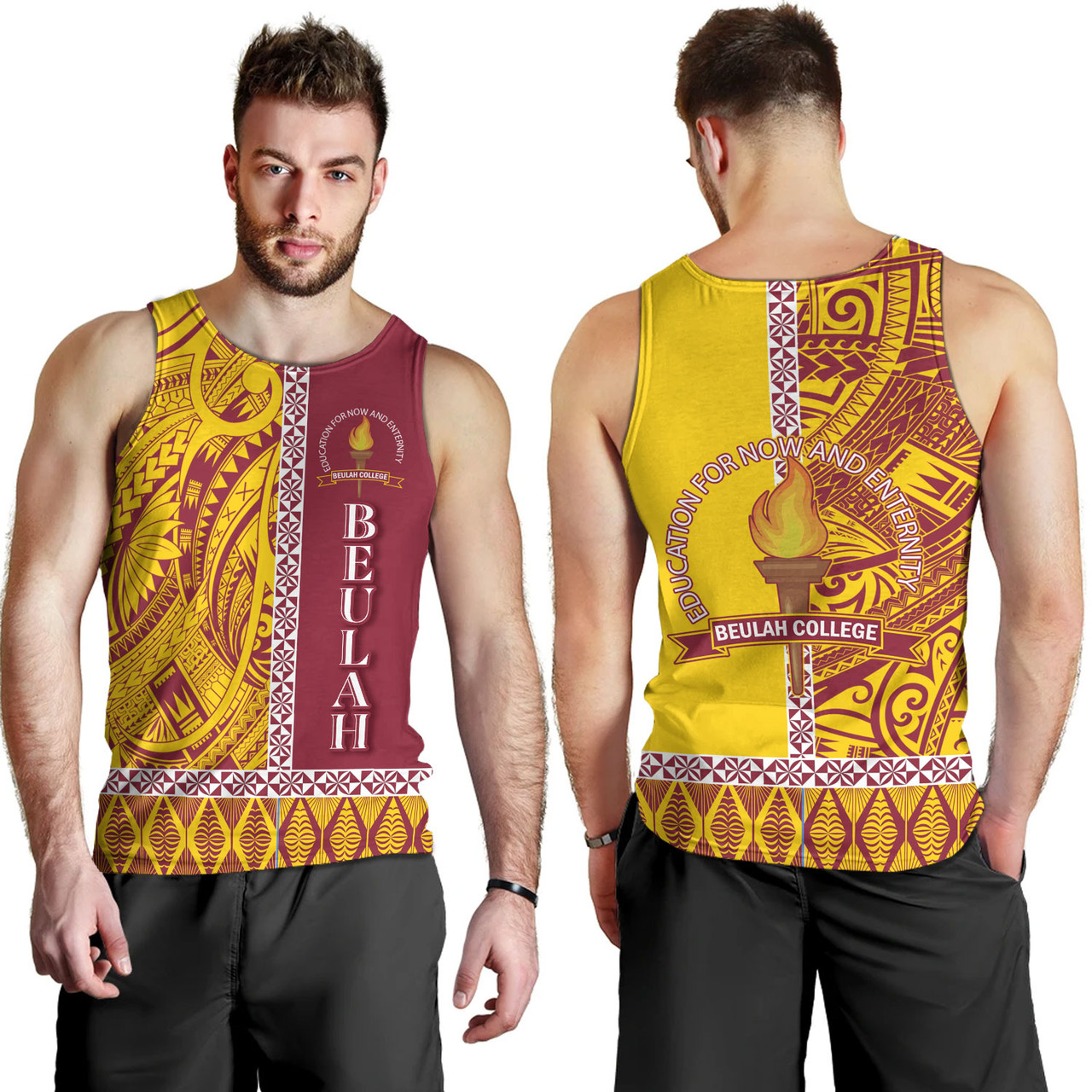 Tonga Custom Personalised Tank Top Beulah College Simple Ngatu Patterns