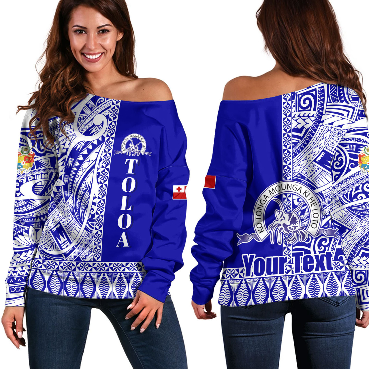 Tonga Custom Personalised Off Shoulder Sweatshirt Tupou College Toloa Simple Ngatu Patterns