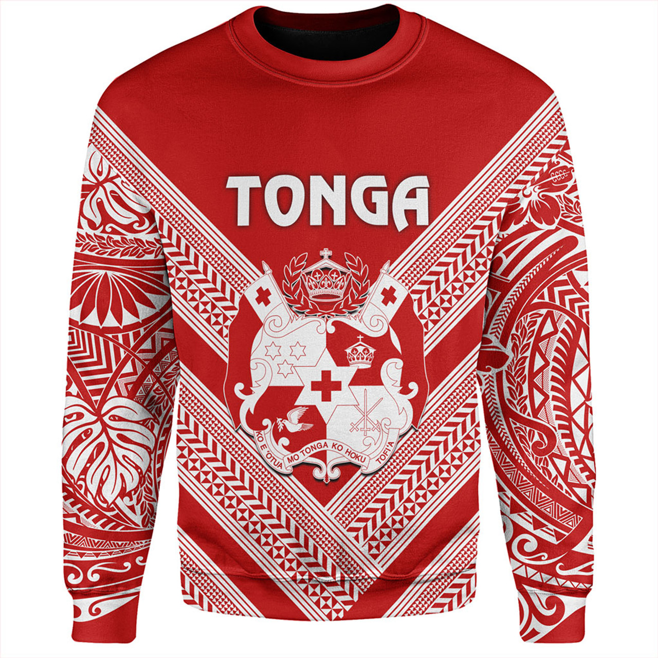 Tonga Sweatshirt Custom Tribal Pattern Coat Of Arms