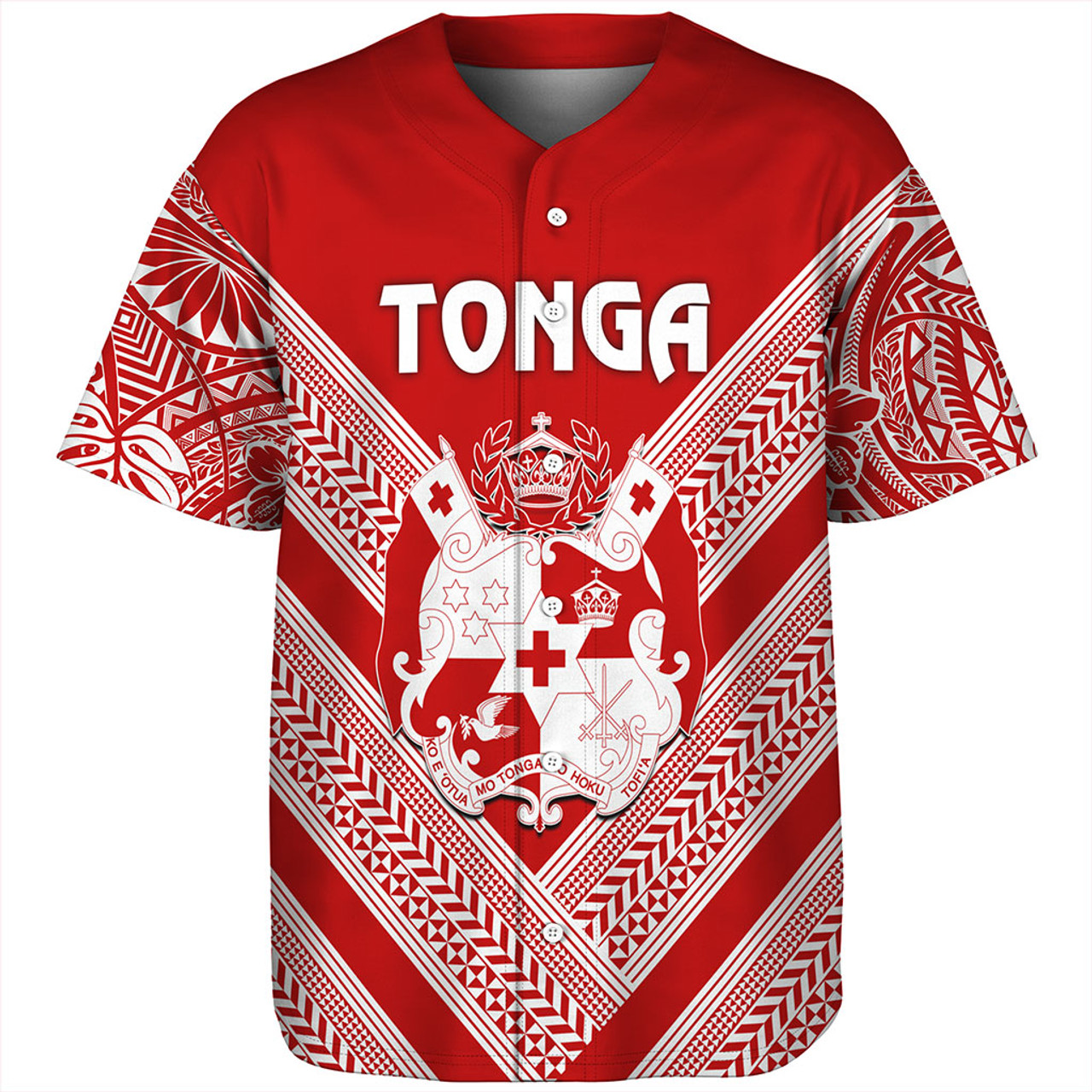 Tonga Baseball Shirt Custom Tribal Pattern Coat Of Arms