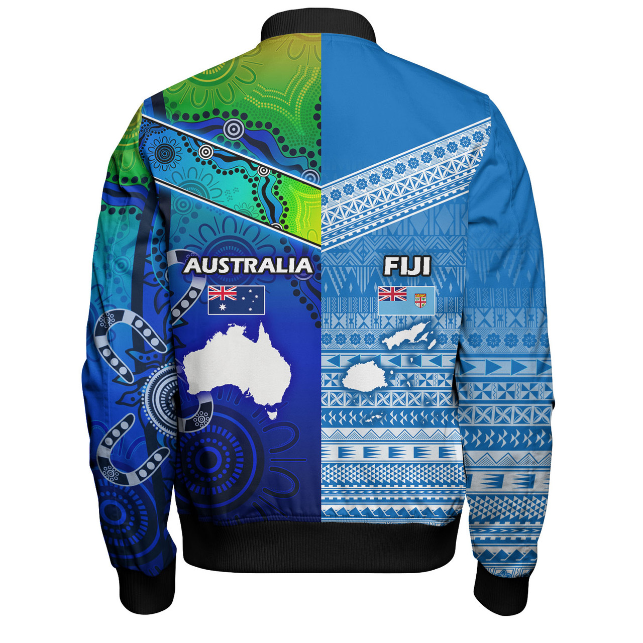 Fiji And Australia Custom Personalised Bomber Jacket Fijian Tapa With Australia Aboriginal Style