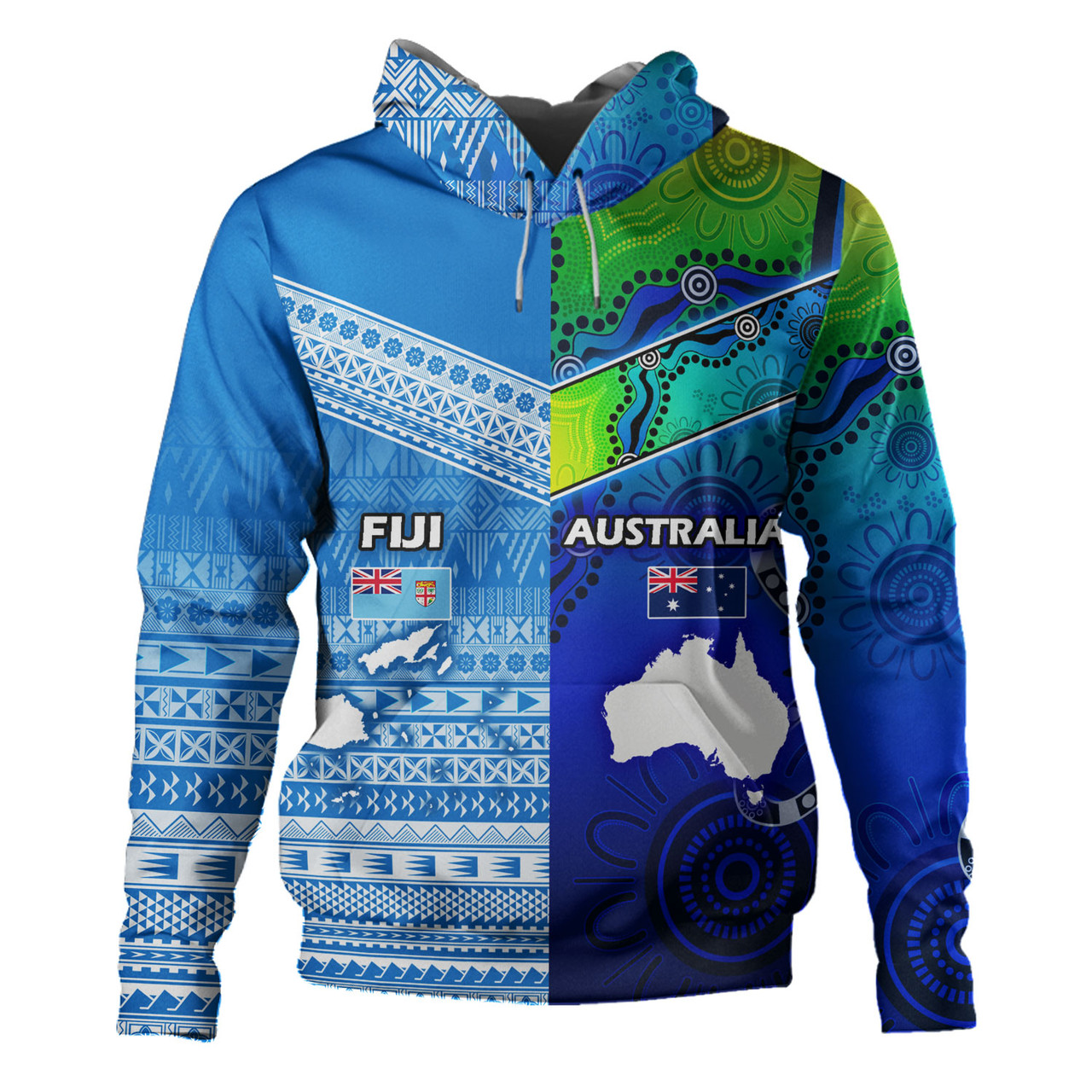 Fiji And Australia Custom Personalised Hoodie Fijian Tapa With Australia Aboriginal Style