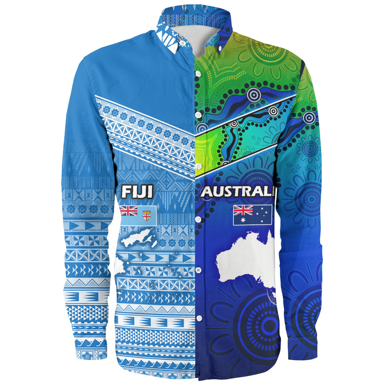 Fiji And Australia Custom Personalised Long Sleeve Shirt Fijian Tapa With Australia Aboriginal Style