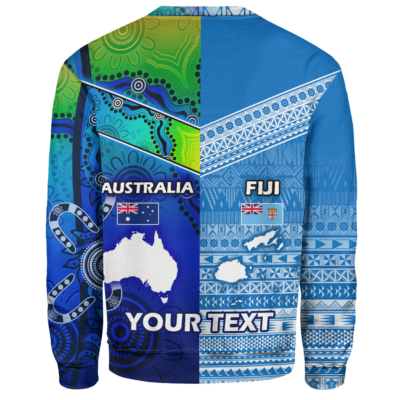 Fiji And Australia Custom Personalised Sweatshirt  Fijian Tapa With Australia Aboriginal Style