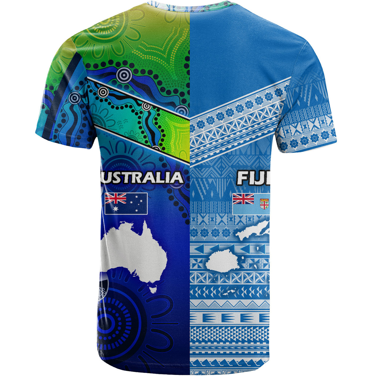 Fiji And Australia Custom Personalised T-Shirt Fijian Tapa With Australia Aboriginal Style