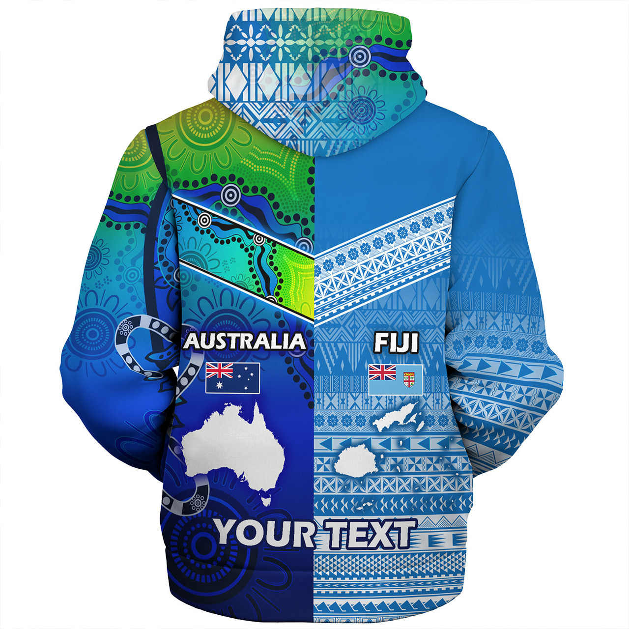 Fiji And Australia Custom Personalised Sherpa Hoodie Fijian Tapa With Australia Aboriginal Style