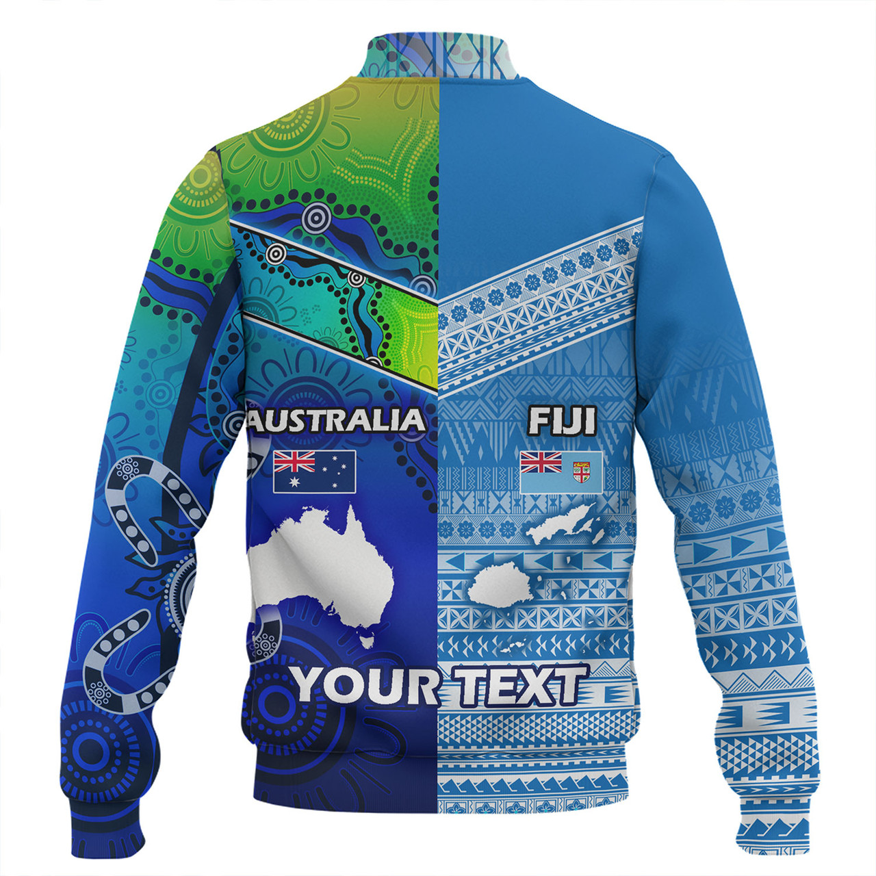 Fiji And Australia Custom Personalised Baseball Jacket Fijian Tapa With Australia Aboriginal Style