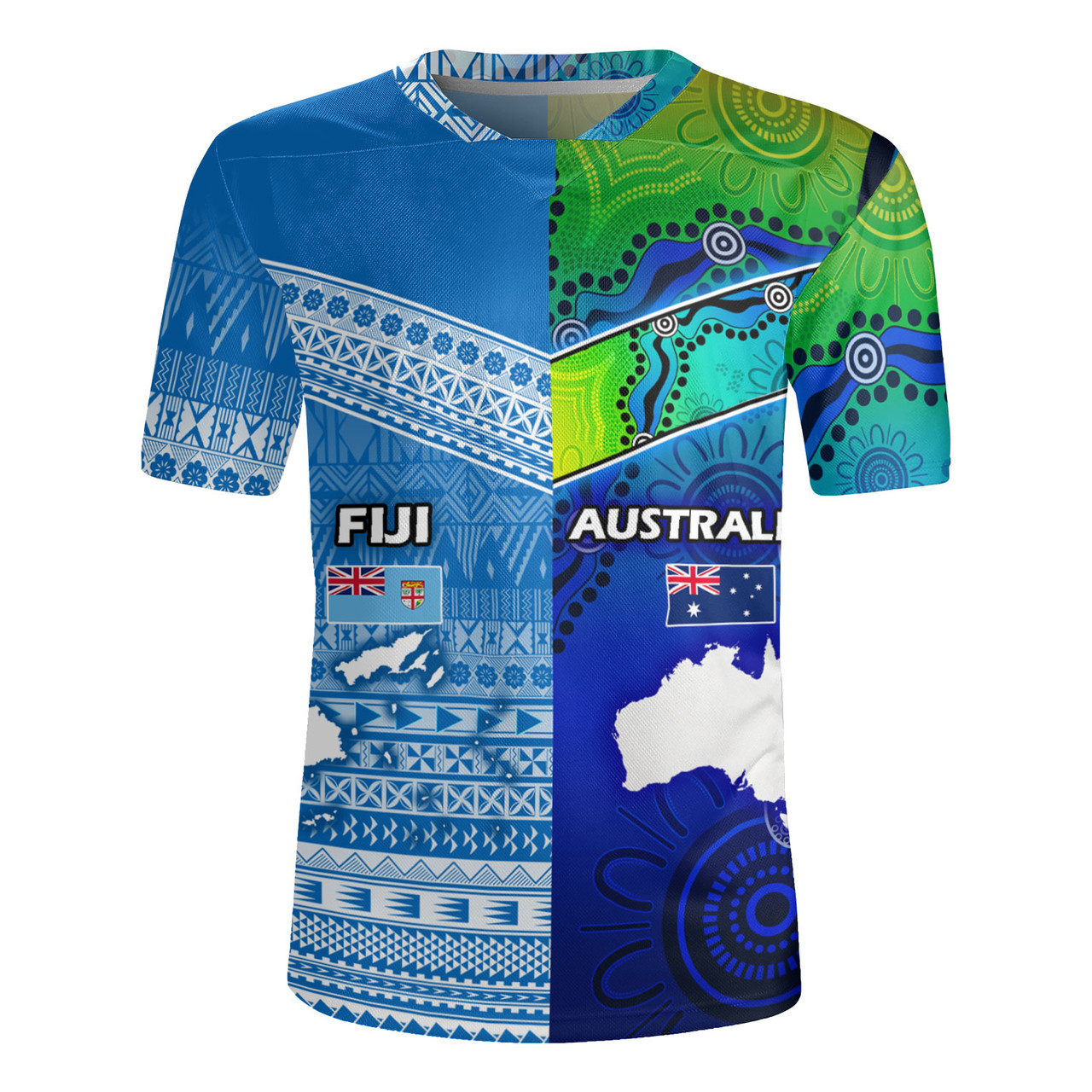 Fiji And Australia Custom Personalised Rugby Jersey Fijian Tapa With Australia Aboriginal Style