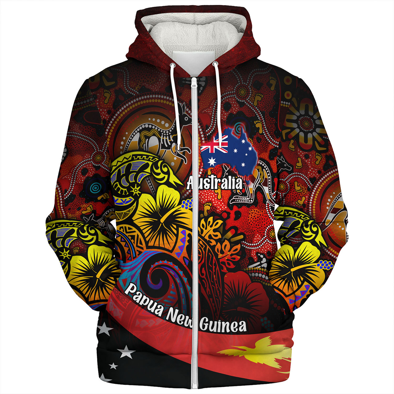 Papua New Guinea And Australia Birds Of Paradise With Aboriginal Sherpa Hoodie