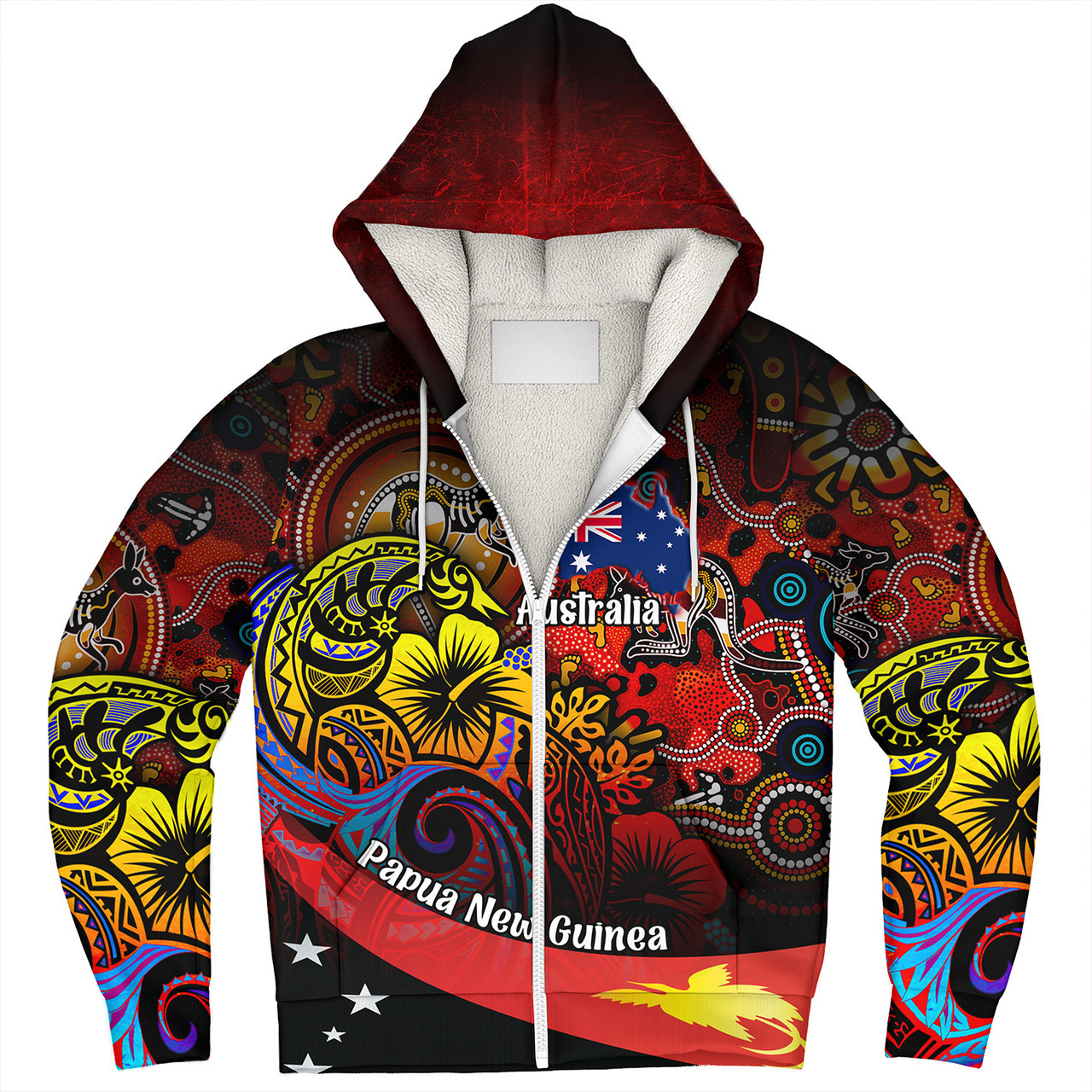 Papua New Guinea And Australia Birds Of Paradise With Aboriginal Sherpa Hoodie