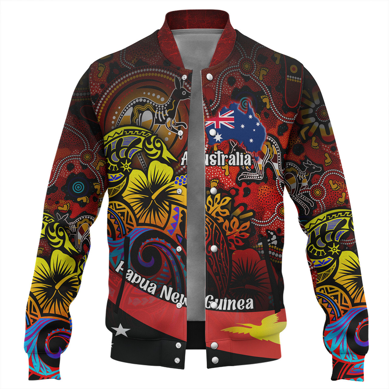 Papua New Guinea And Australia Birds Of Paradise With Aboriginal Baseball Jacket