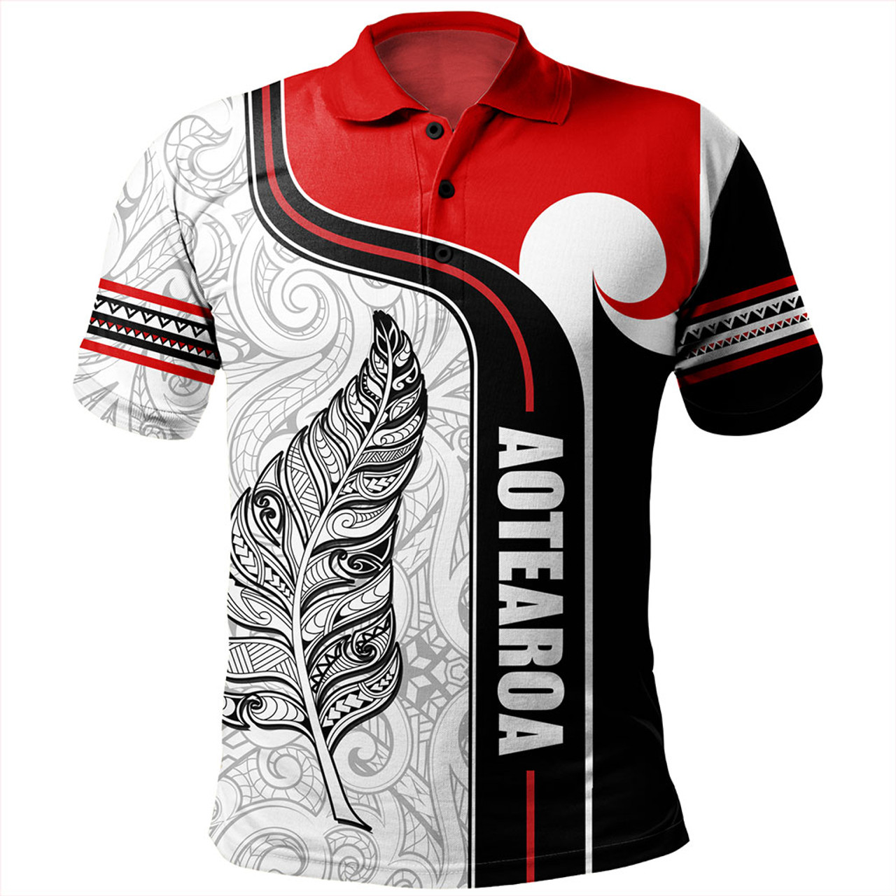 New Zealand Polo Shirt  Maori Aotearoa Silver Fern Symbols Tattoo