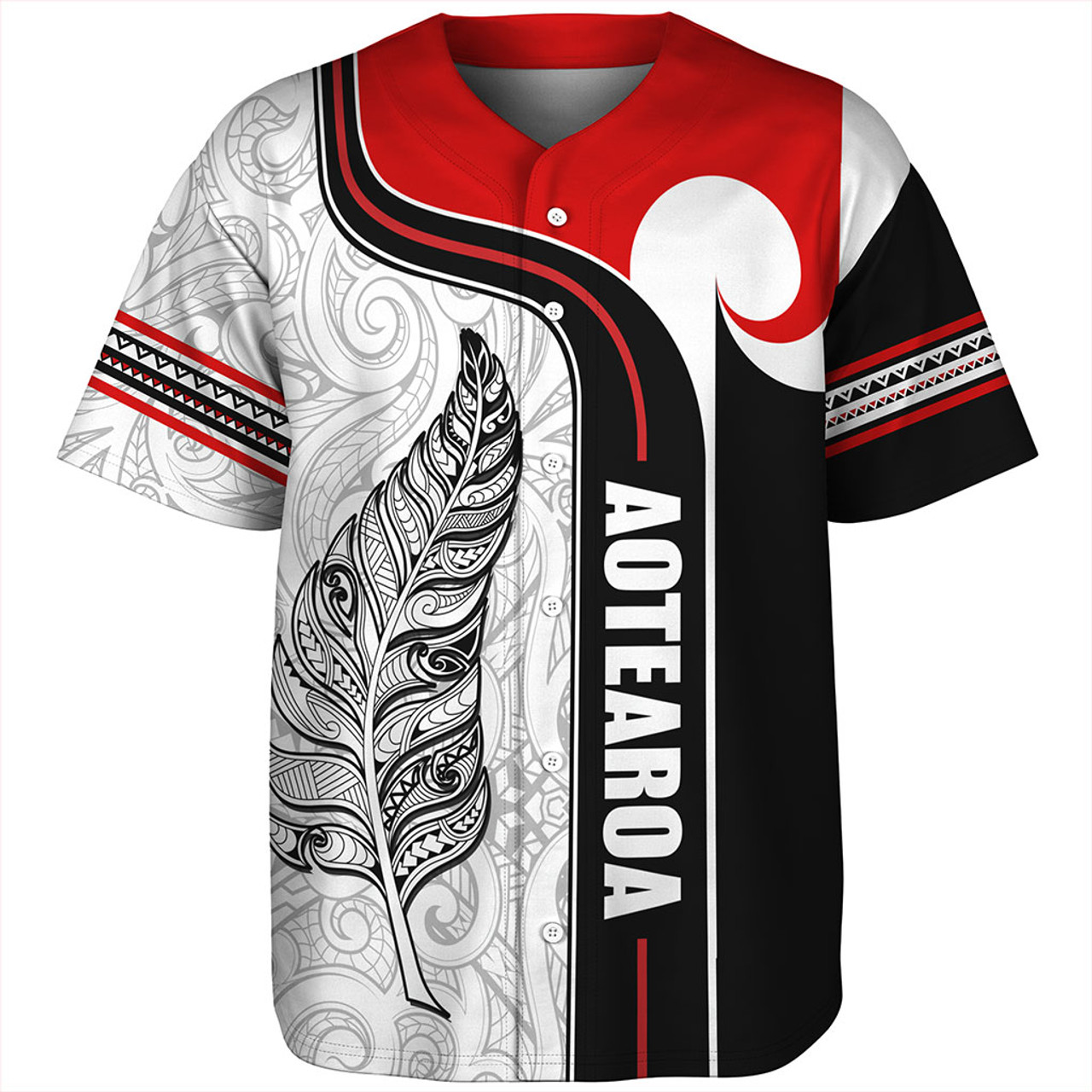 New Zealand Baseball Shirt  Maori Aotearoa Silver Fern Symbols Tattoo