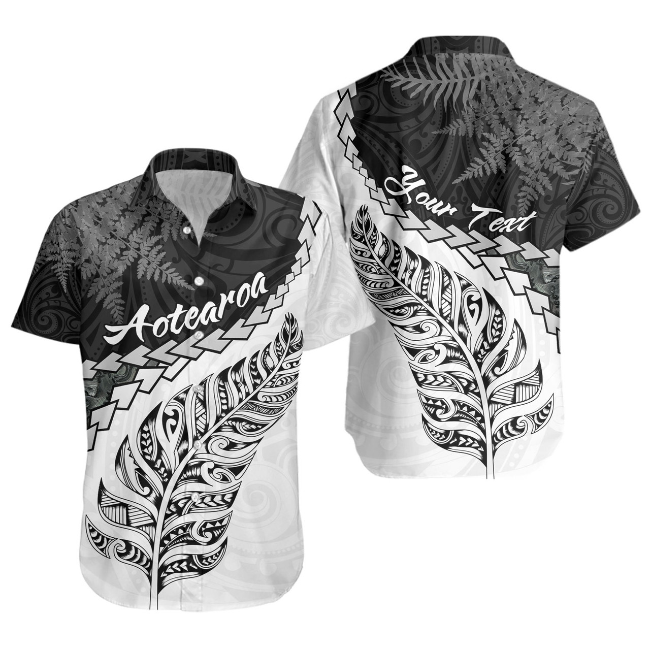New Zealand Custom Personalised Short Sleeve Shirt Silver Fern Maori Pattern