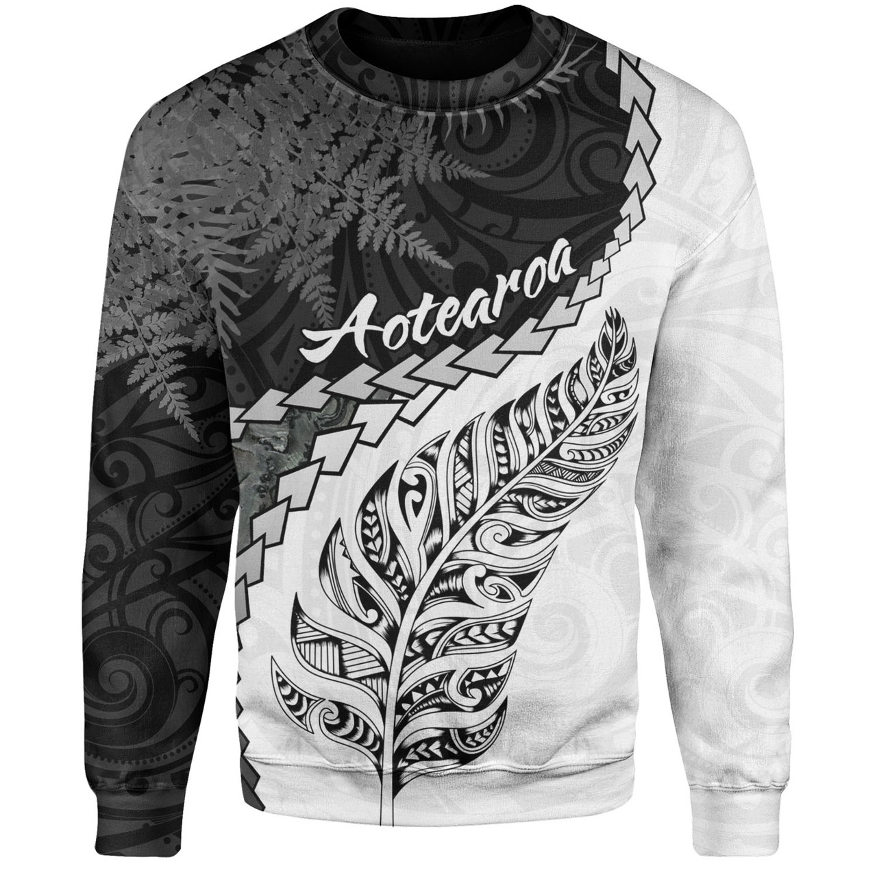 New Zealand Custom Personalised Sweatshirt Silver Fern Maori Pattern