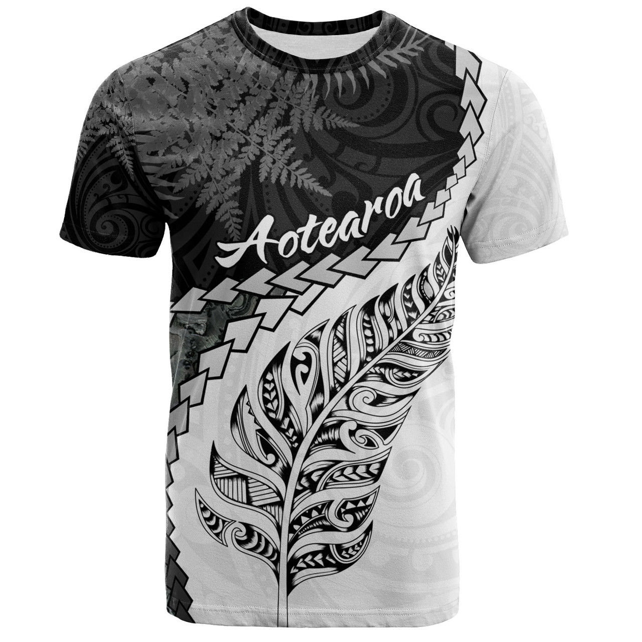 New Zealand Custom Personalised T-Shirt Silver Fern Maori Pattern