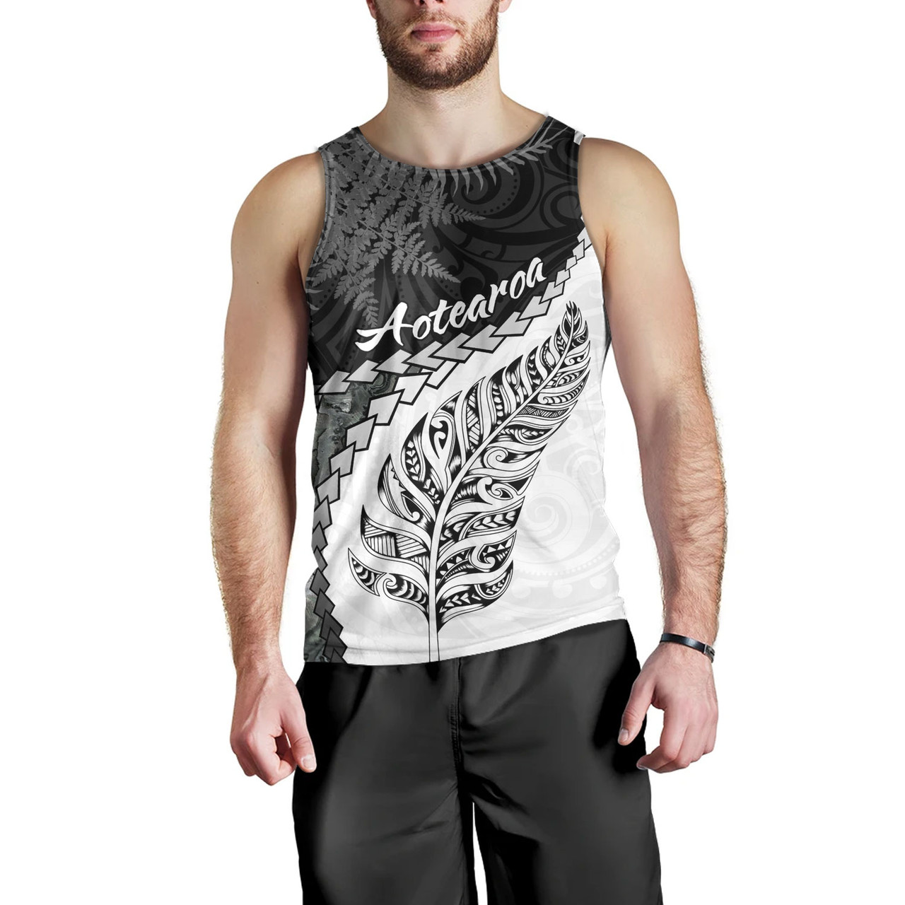 New Zealand Custom Personalised Tank Top Silver Fern Maori Pattern