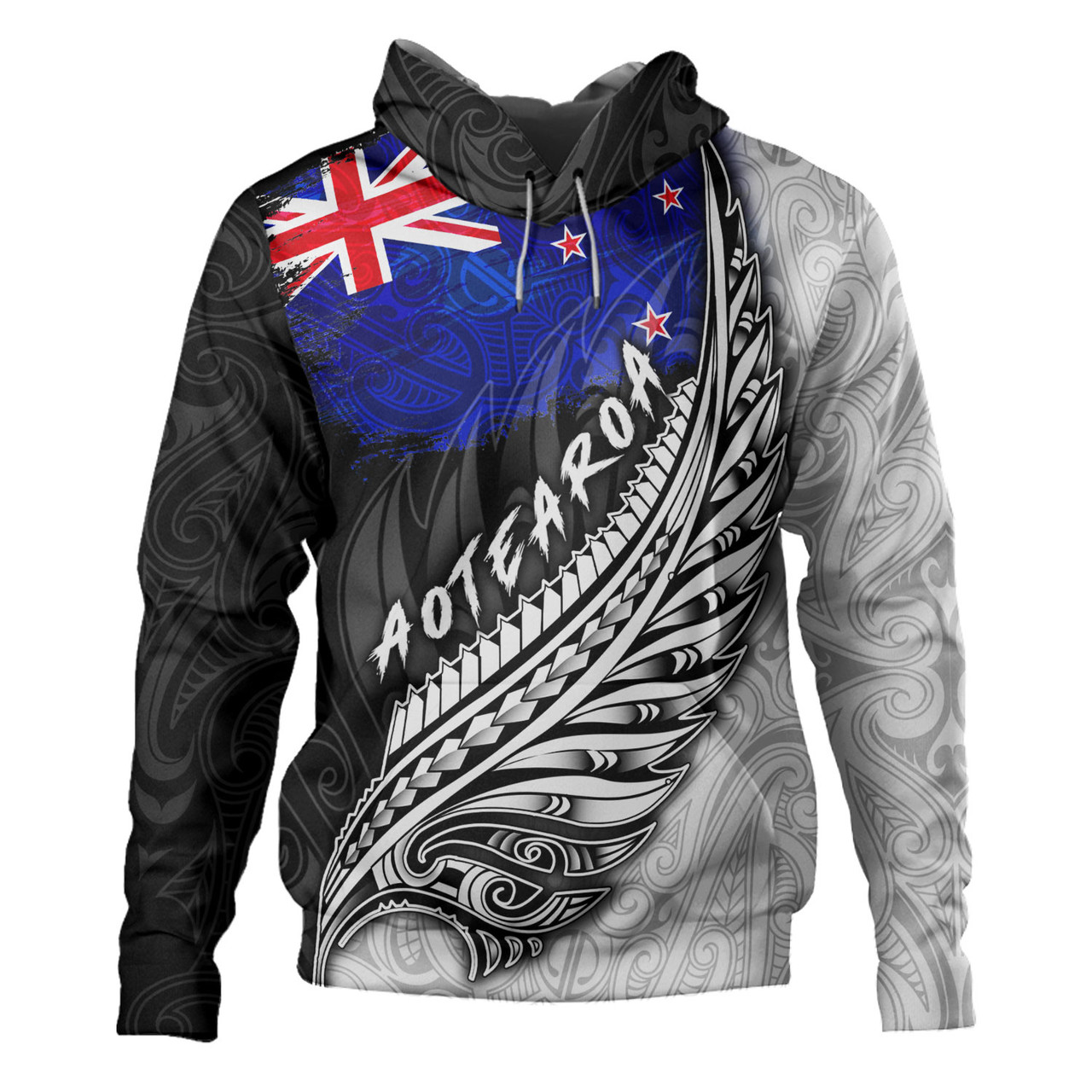 New Zealand Custom Personalised Hoodie Maori Silver Fern Flag Vibes