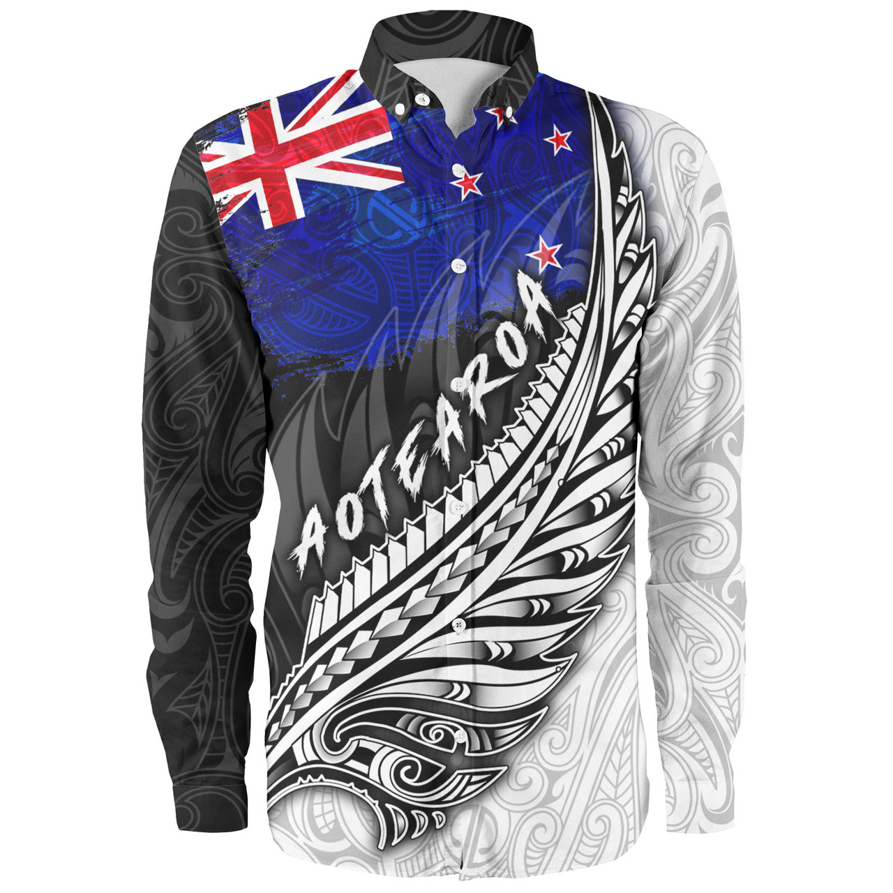 New Zealand Custom Personalised Long Sleeve Shirt Maori Silver Fern Flag Vibes