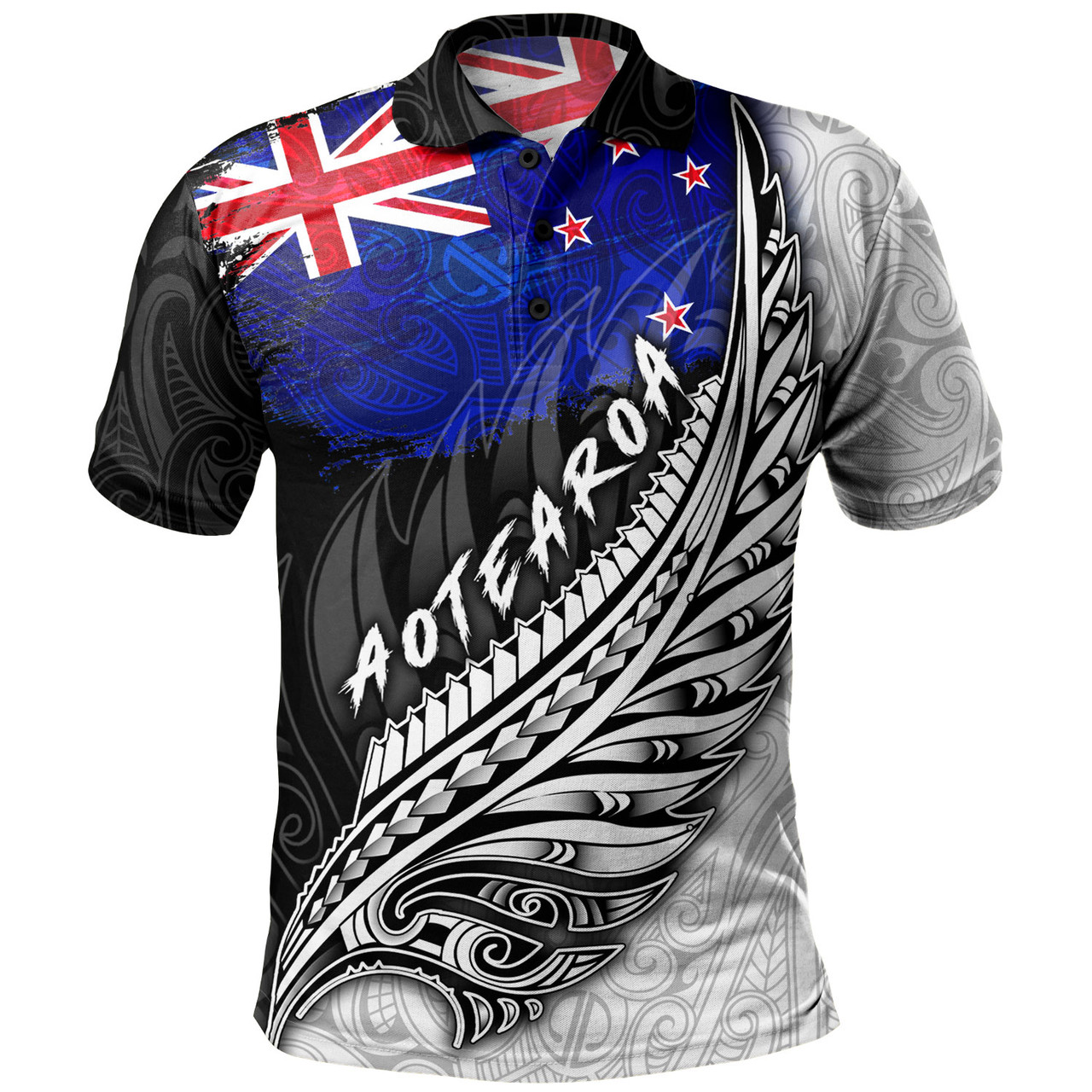 New Zealand Custom Personalised Polo Shirt Maori Silver Fern Flag Vibes