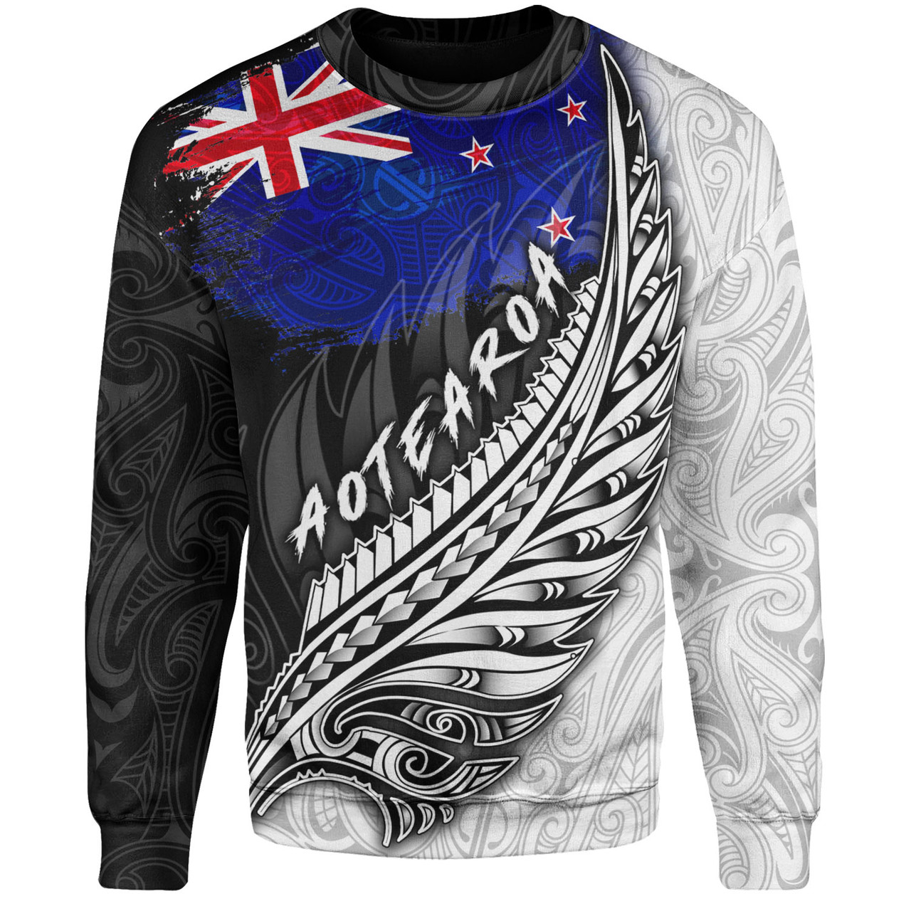 New Zealand Custom Personalised Sweatshirt Maori Silver Fern Flag Vibes