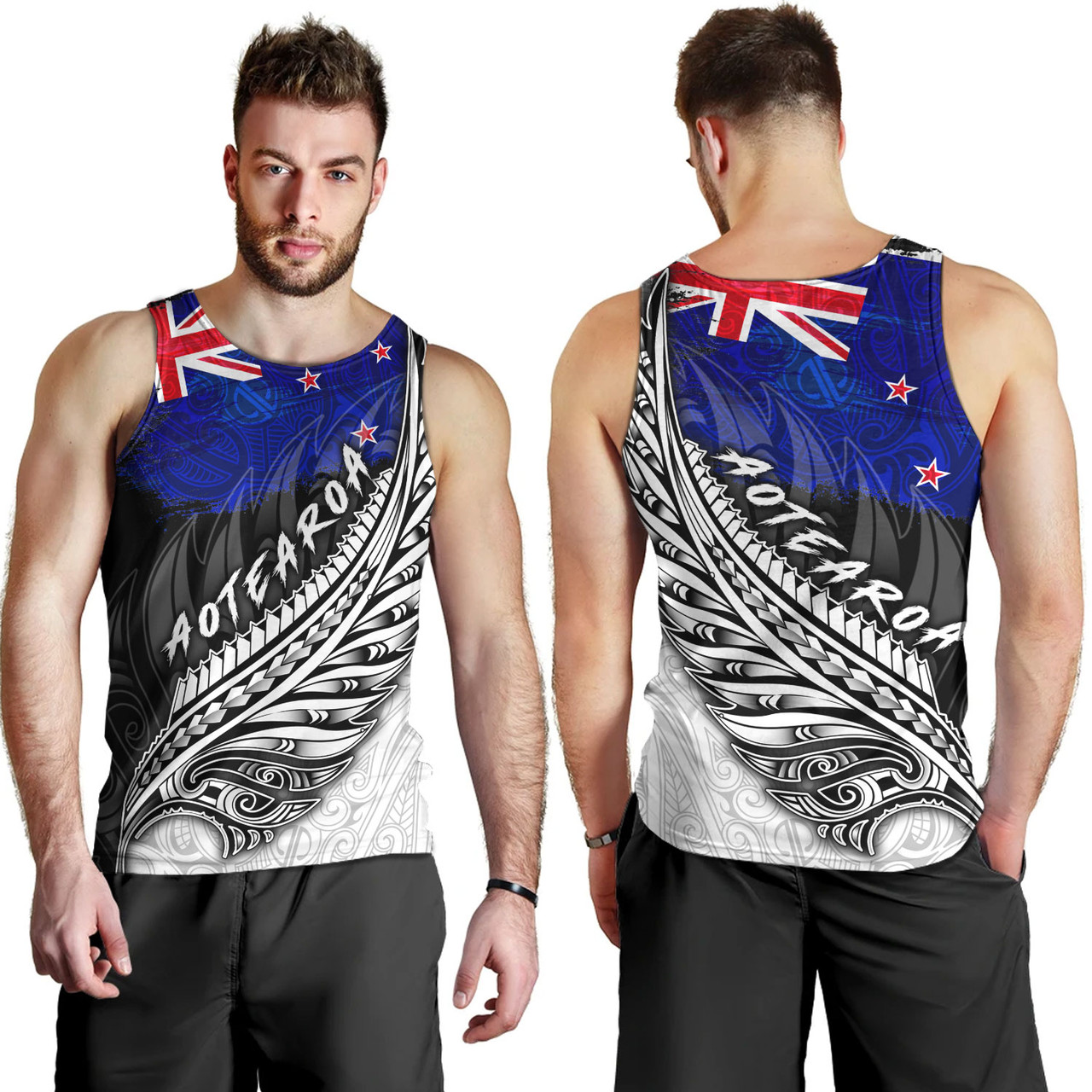 New Zealand Custom Personalised Tank Top Maori Silver Fern Flag Vibes