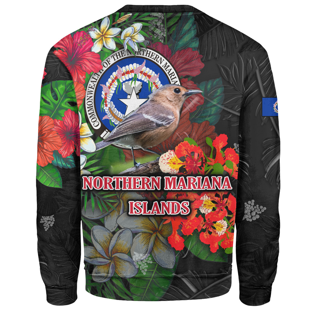 Northern Mariana Islands Sweatshirt Hibiscus And Plumeria With Palm Branches Vintage Style