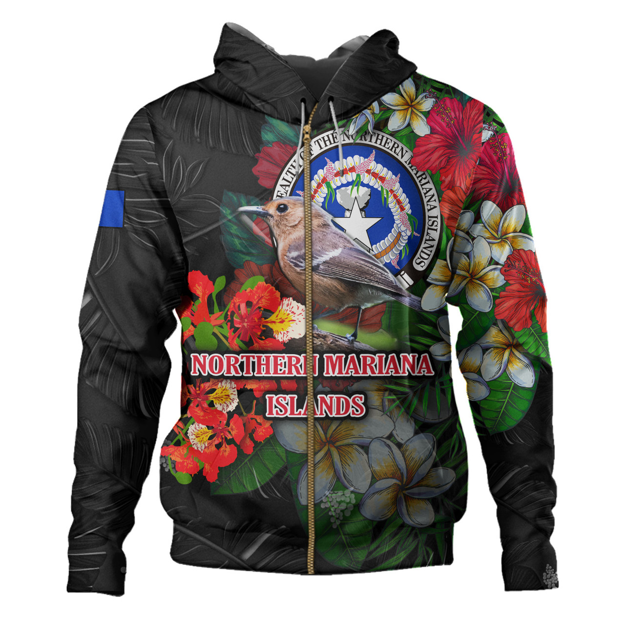 Northern Mariana Islands Hoodie Hibiscus And Plumeria With Palm Branches Vintage Style