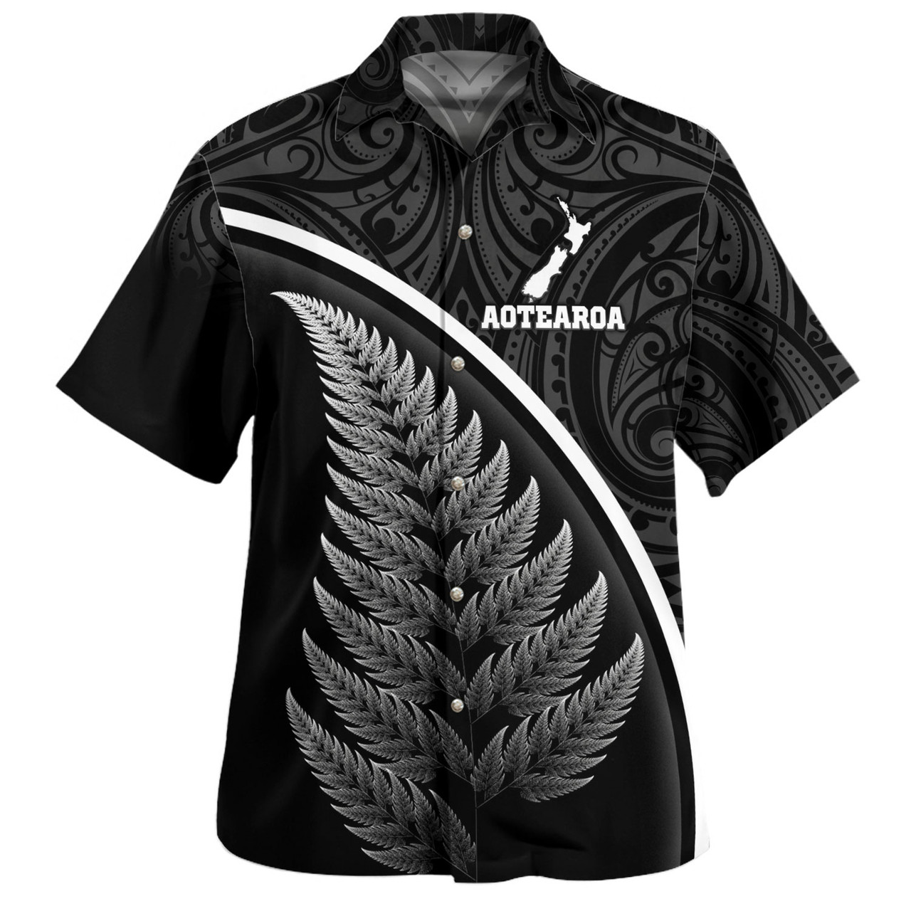 New Zealand Custom Personalised Hawaiian Shirt Maori Style Ethnic Curve Design
