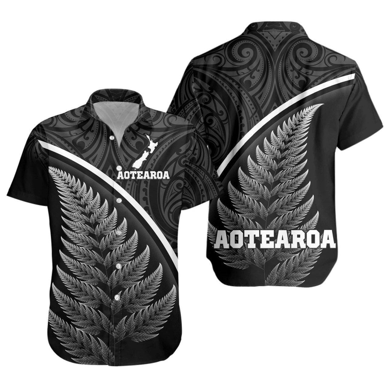 New Zealand Custom Personalised Short Sleeve Shirt Maori Style Ethnic Curve Design