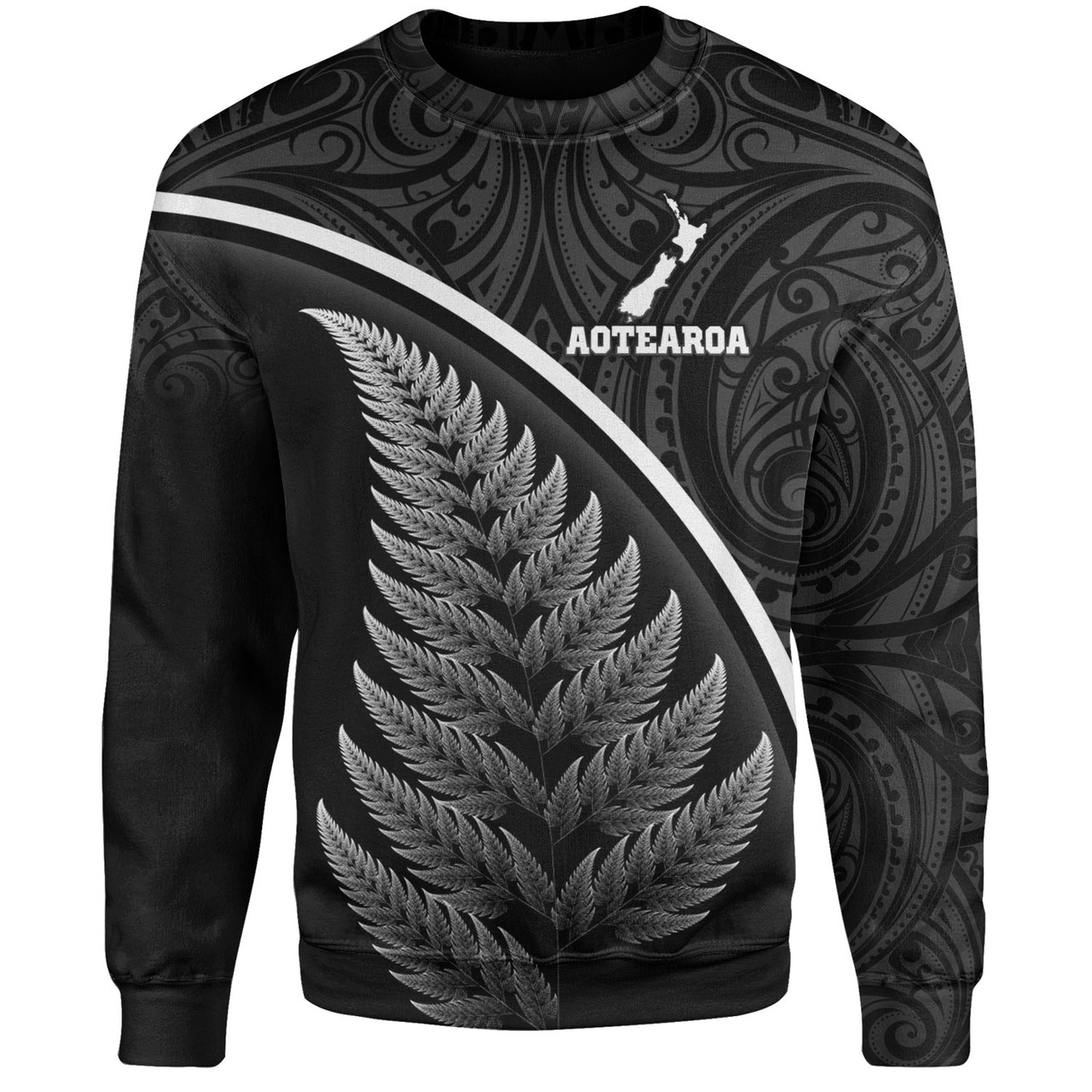 New Zealand Custom Personalised Sweatshirt Maori Style Ethnic Curve Design