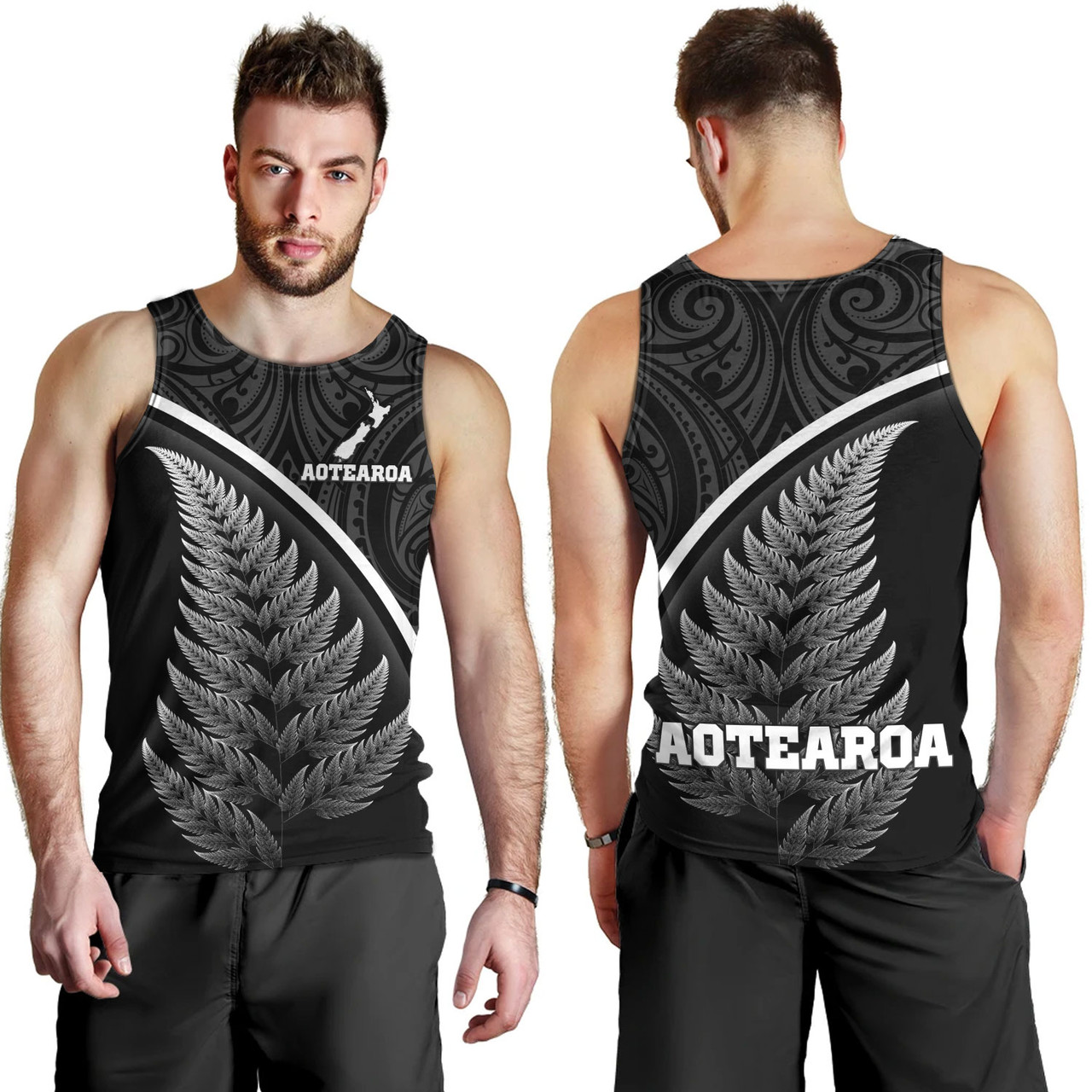 New Zealand Custom Personalised Tank Top Maori Style Ethnic Curve Design