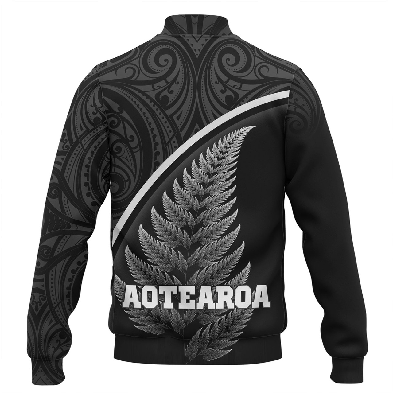 New Zealand Custom Personalised Baseball Jacket Maori Style Ethnic Curve Design