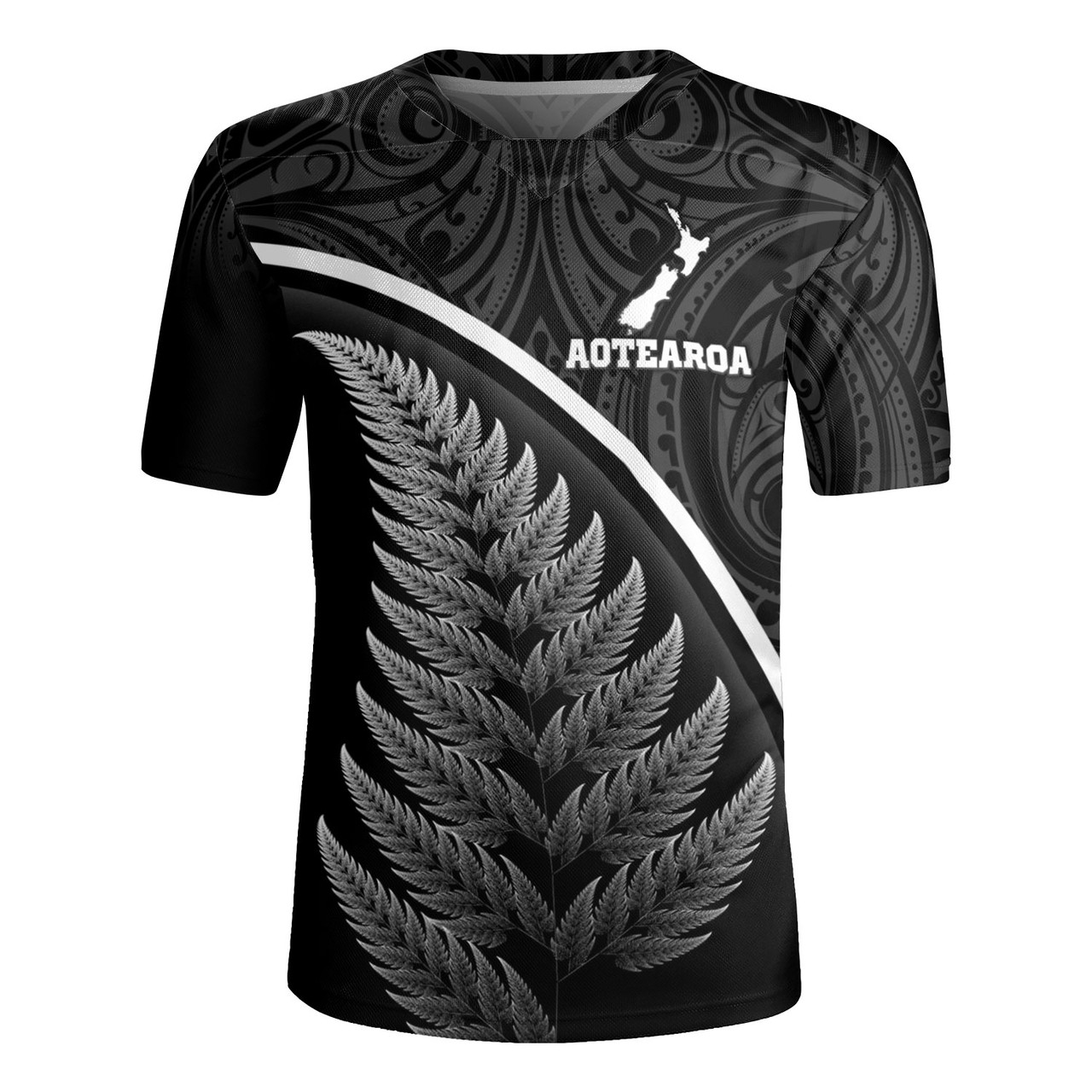 New Zealand Custom Personalised Rugby Jersey Maori Style Ethnic Curve Design