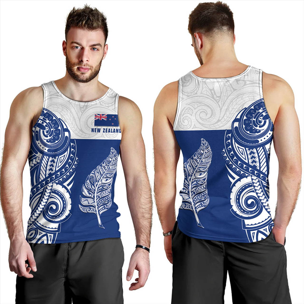 New Zealand Tank Top Maori Pattern Silver Fern Tattoo