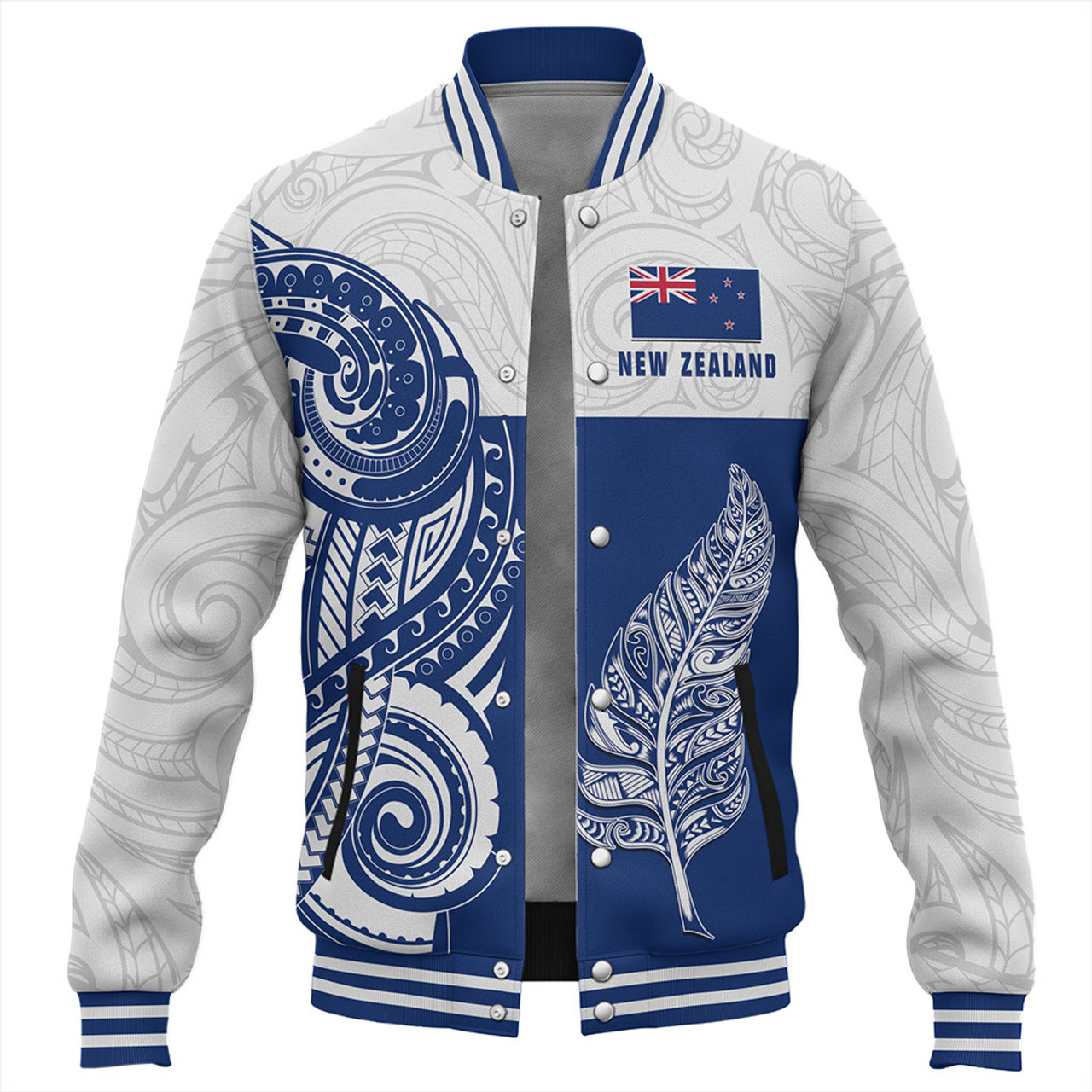 New Zealand Baseball Jacket Maori Pattern Silver Fern Tattoo