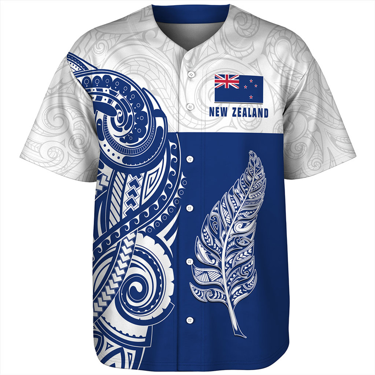 New Zealand Baseball Shirt Maori Pattern Silver Fern Tattoo
