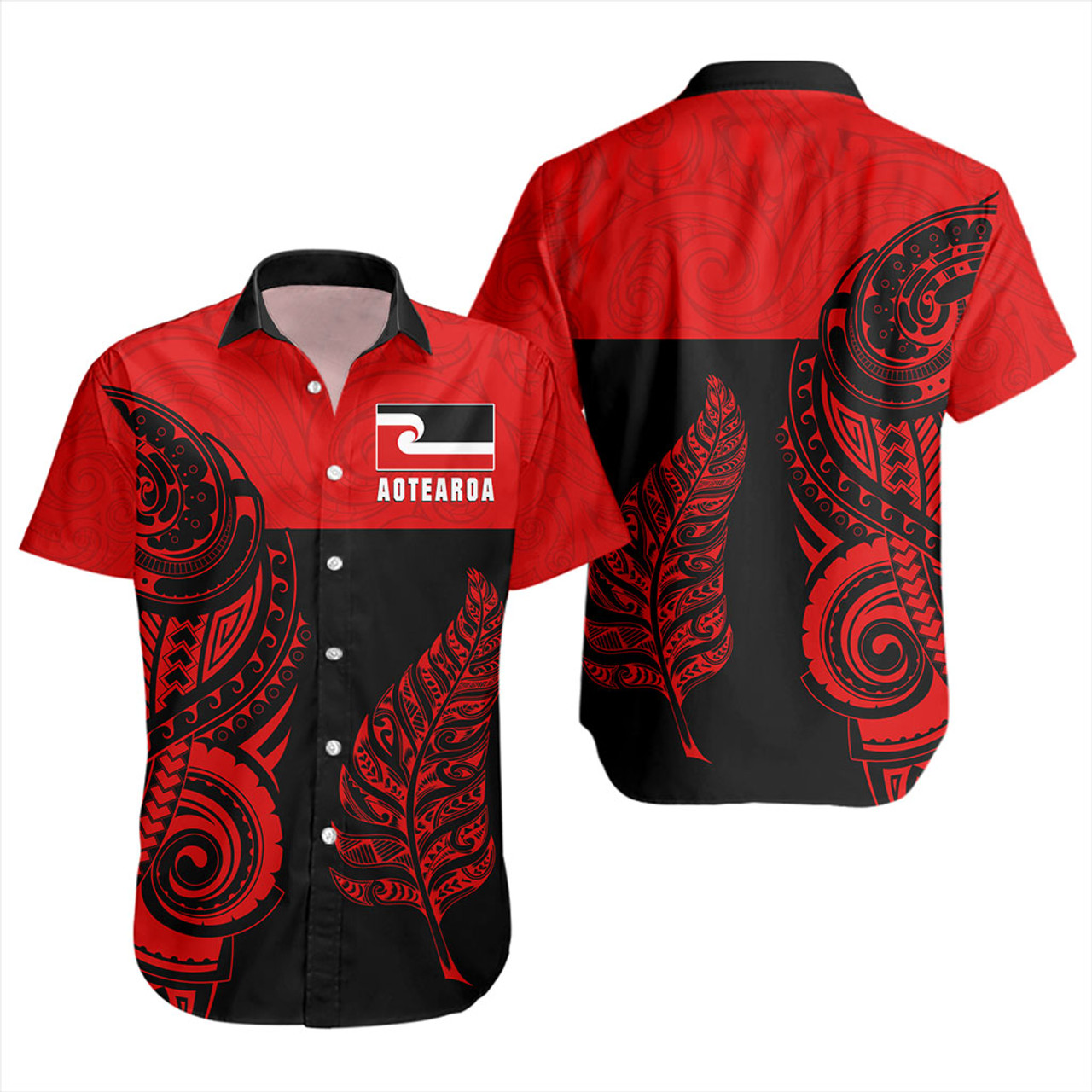 New Zealand Short Sleeve Shirt Maori Pattern Aotearoa Silver Fern Tattoo