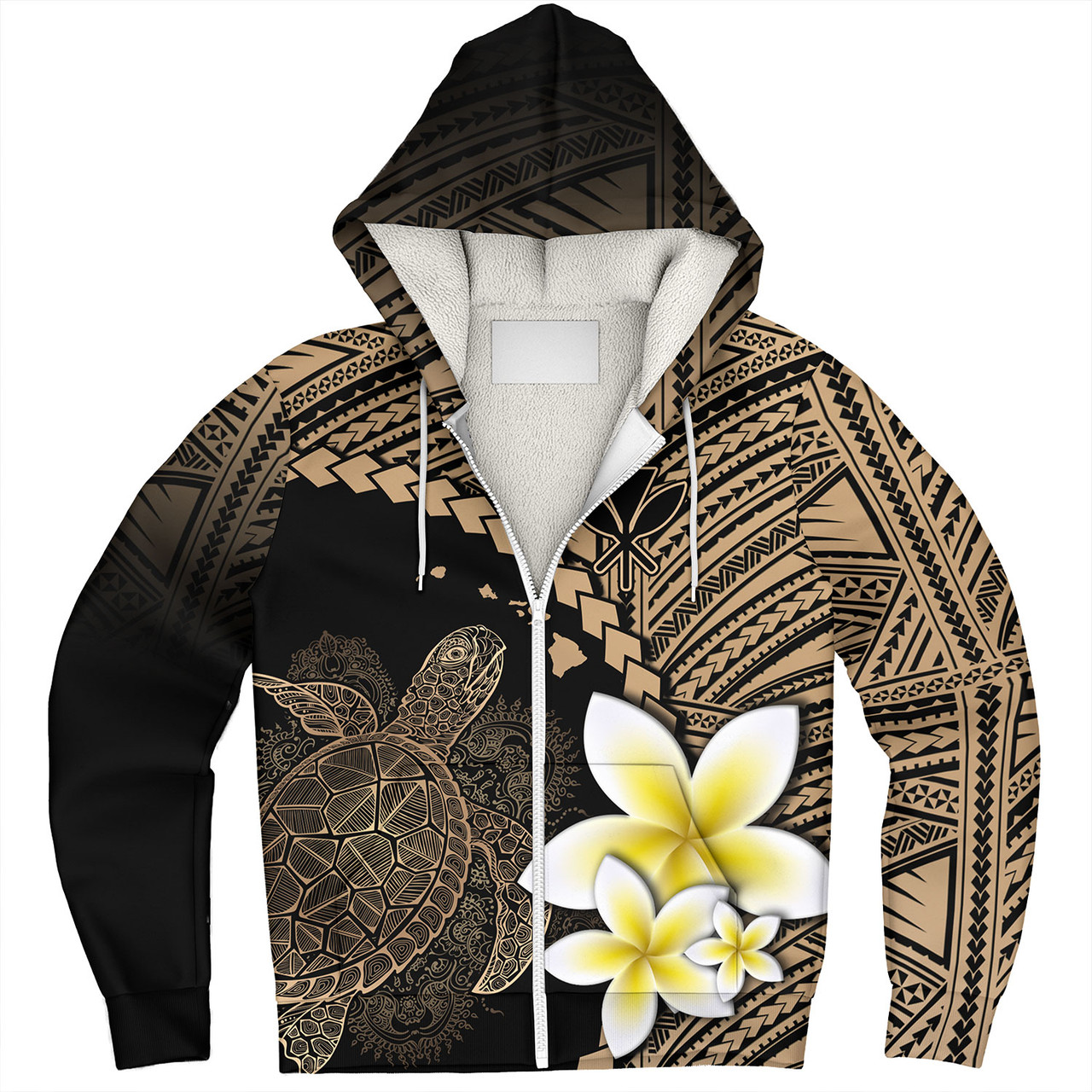 Hawaii Custom Personalised Sherpa Hoodie Plumeria Sea Turtle Tattoo Tribal Design