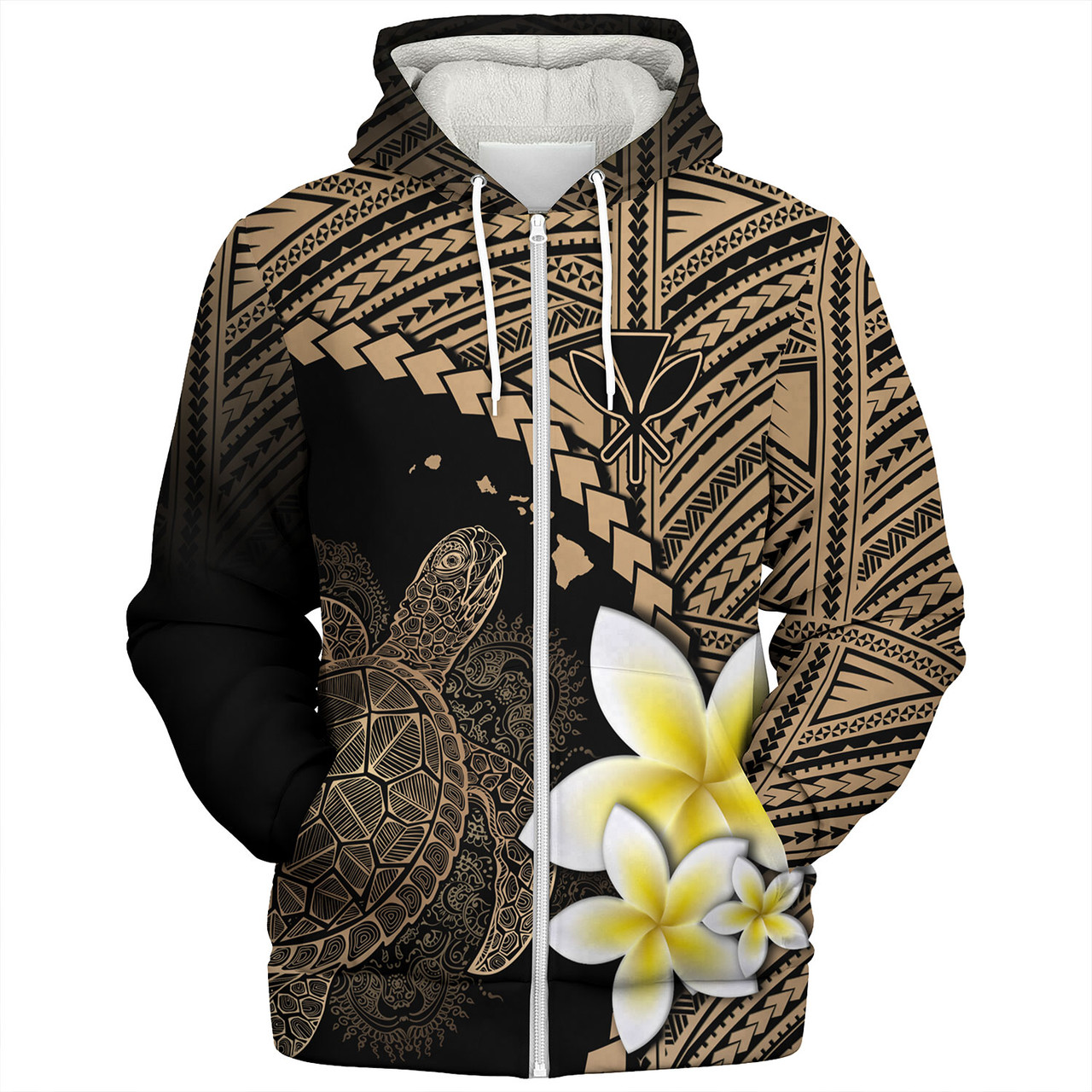 Hawaii Custom Personalised Sherpa Hoodie Plumeria Sea Turtle Tattoo Tribal Design