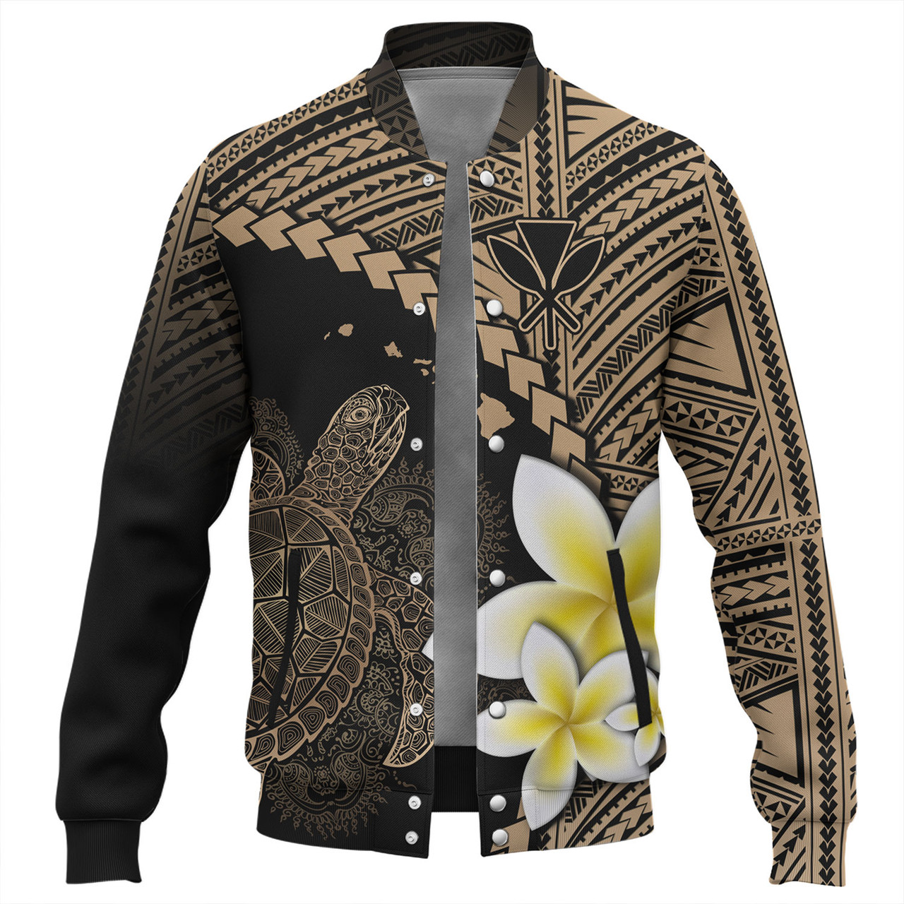 Hawaii Custom Personalised Baseball Jacket Plumeria Sea Turtle Tattoo Tribal Design